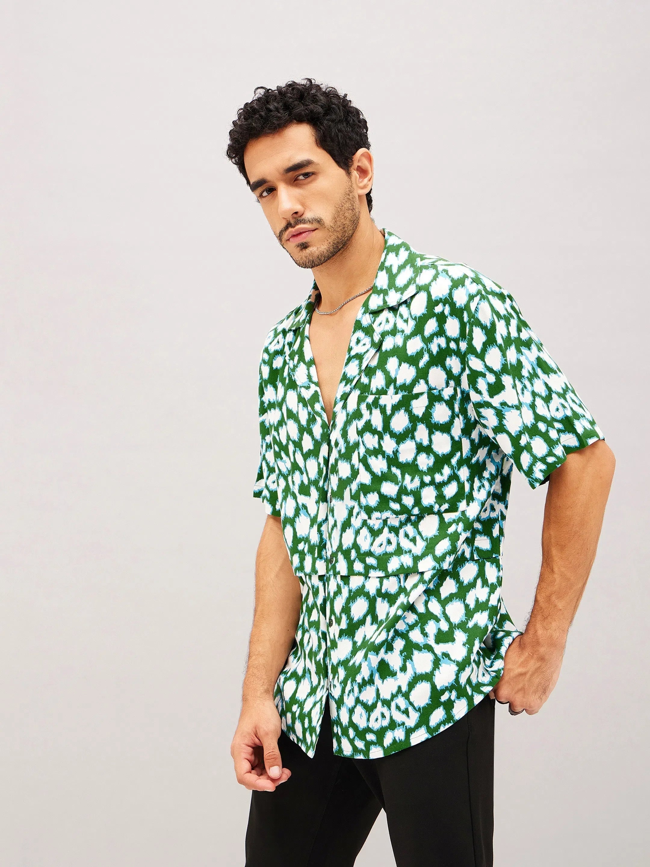 Green & White Abstract Printed Mens Shirt | Relax Fit Shirt