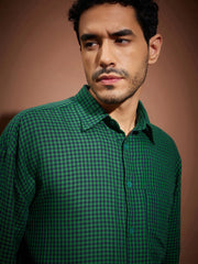 Men Green & Navy Check Oversized Shirt