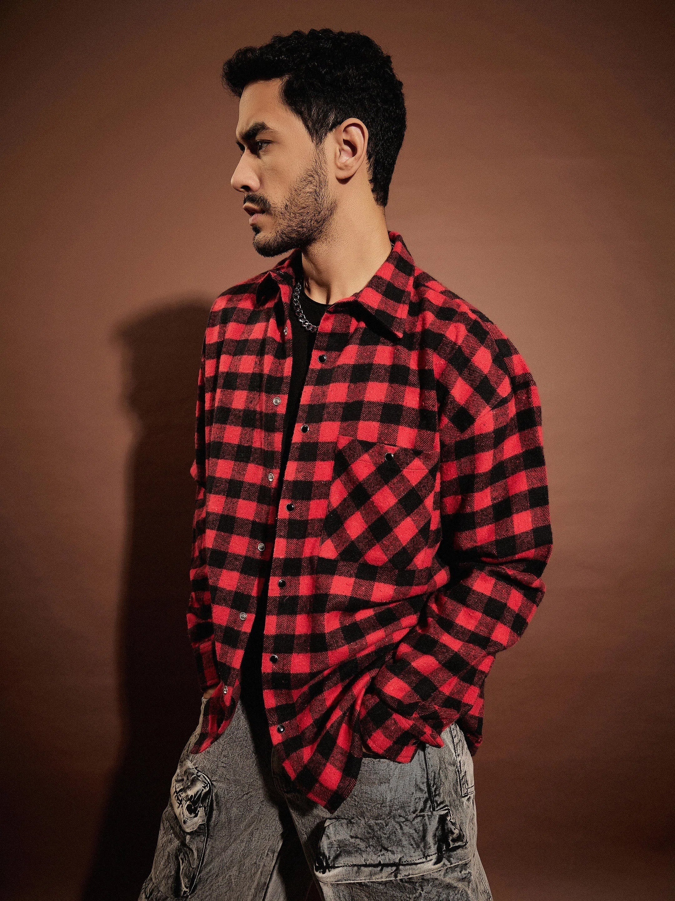 Red & Black Check Oversized Mens Shirt | Cotton Shirt