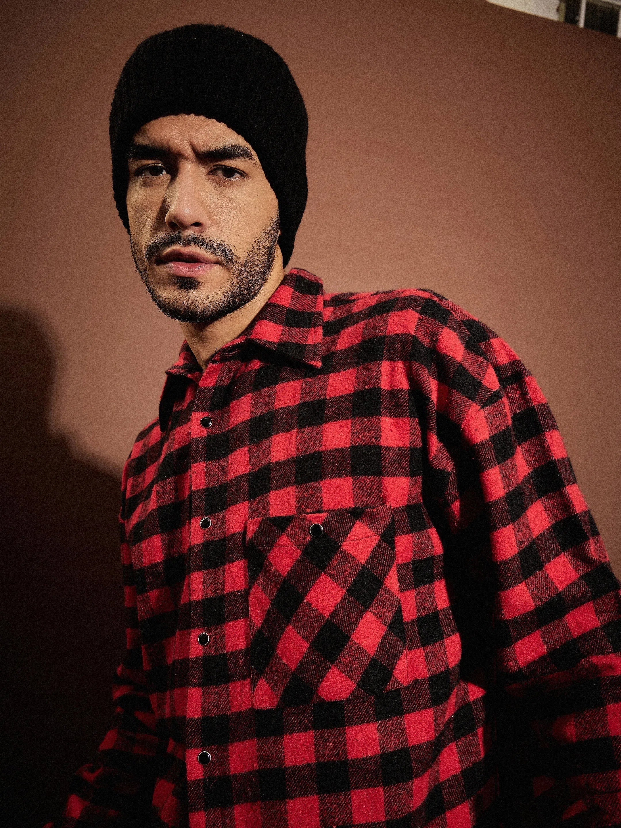 Red & Black Check Oversized Mens Shirt | Cotton Shirt