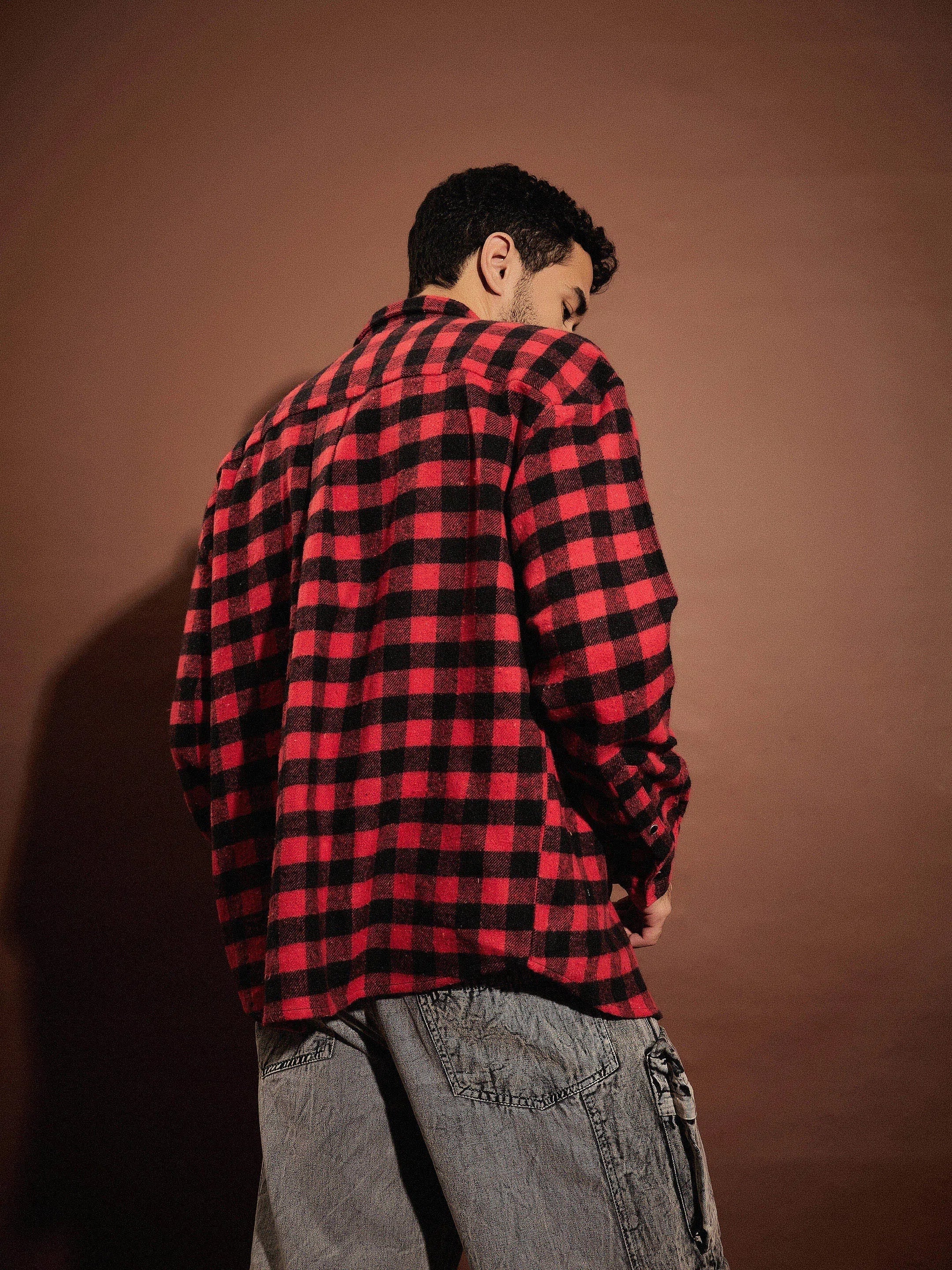 Red & Black Check Oversized Mens Shirt | Cotton Shirt