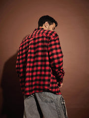 Men Red & Black Check Oversized Shirt