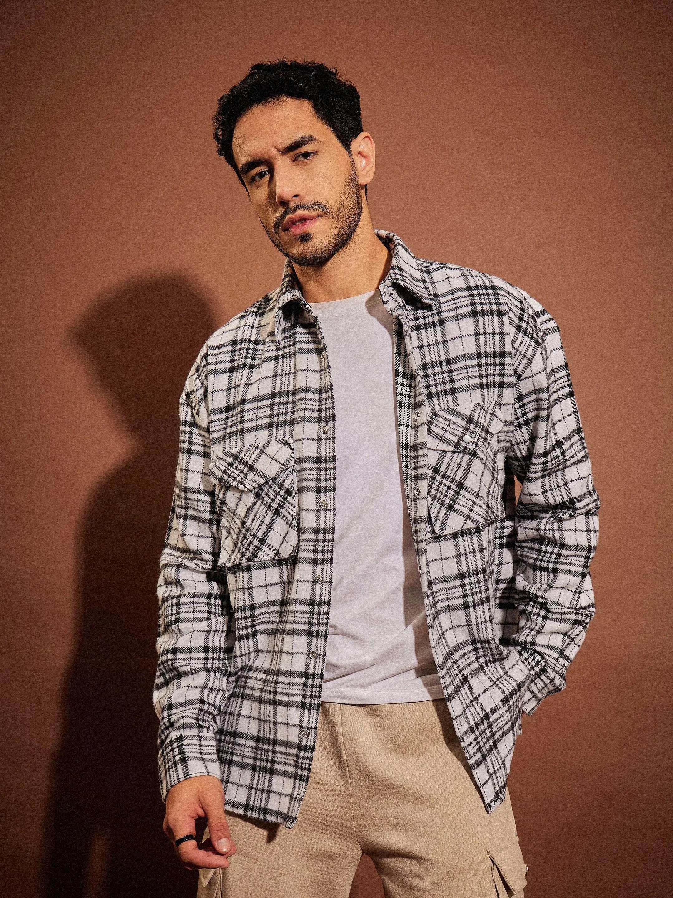 Black & White Check Oversized Cotton Mens Shirt | Casual Shirt