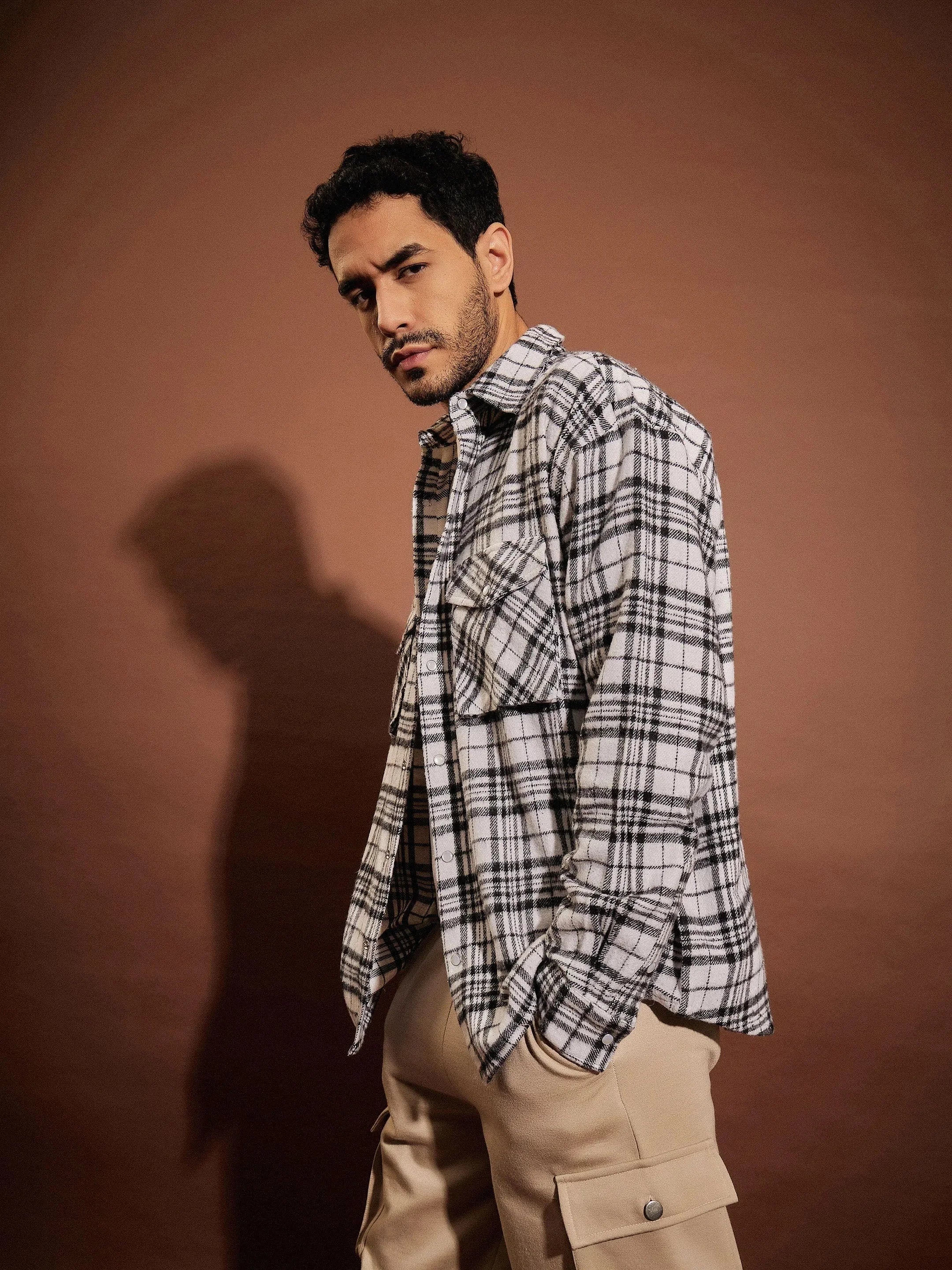 Black & White Check Oversized Cotton Mens Shirt | Casual Shirt