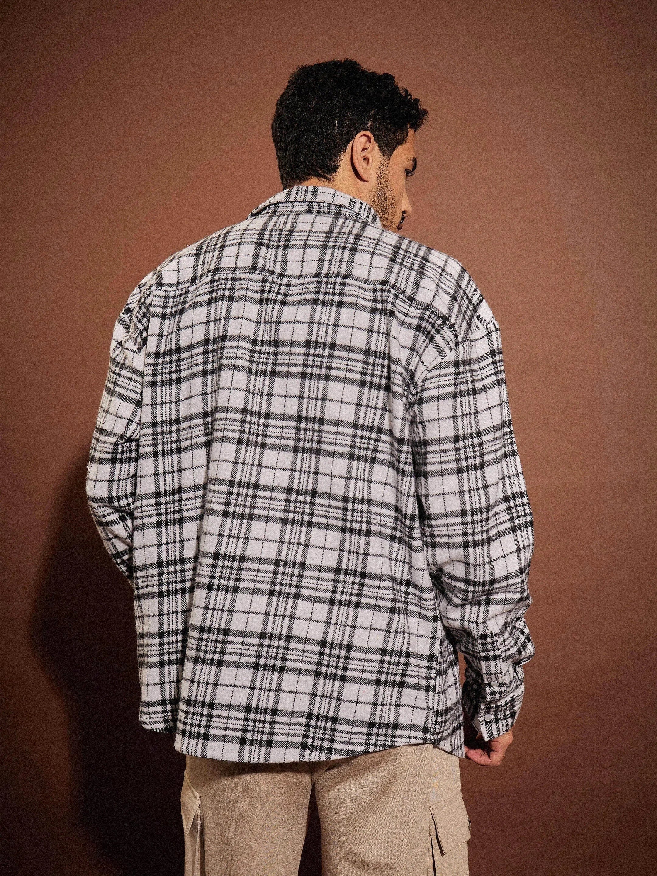 Black & White Check Oversized Cotton Mens Shirt | Casual Shirt