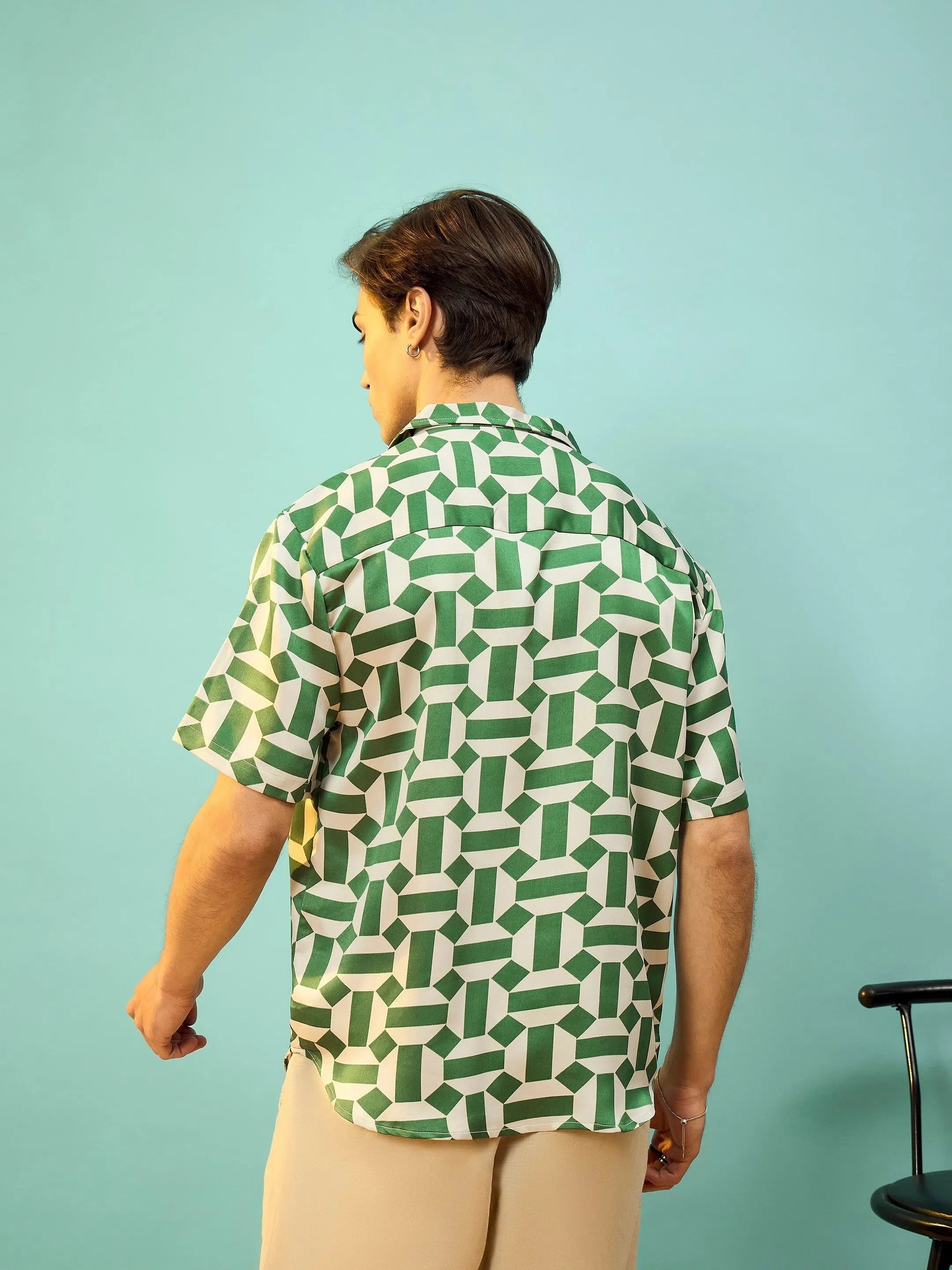 Green Satin Printed Shirt for Men - Relax Fit & Stylish!