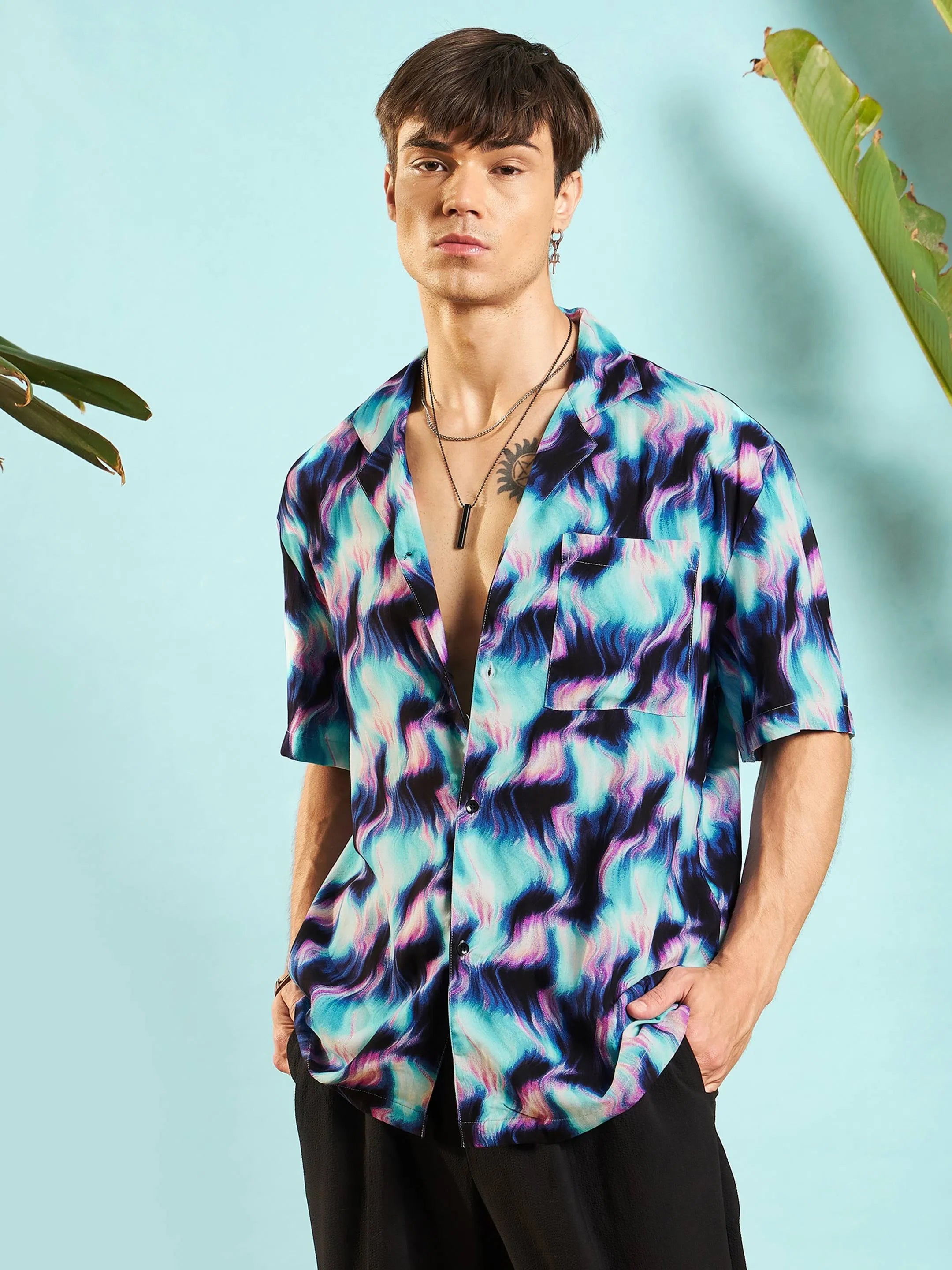 Blue Conversational Print Relax Fit Shirt | Mens Shirt