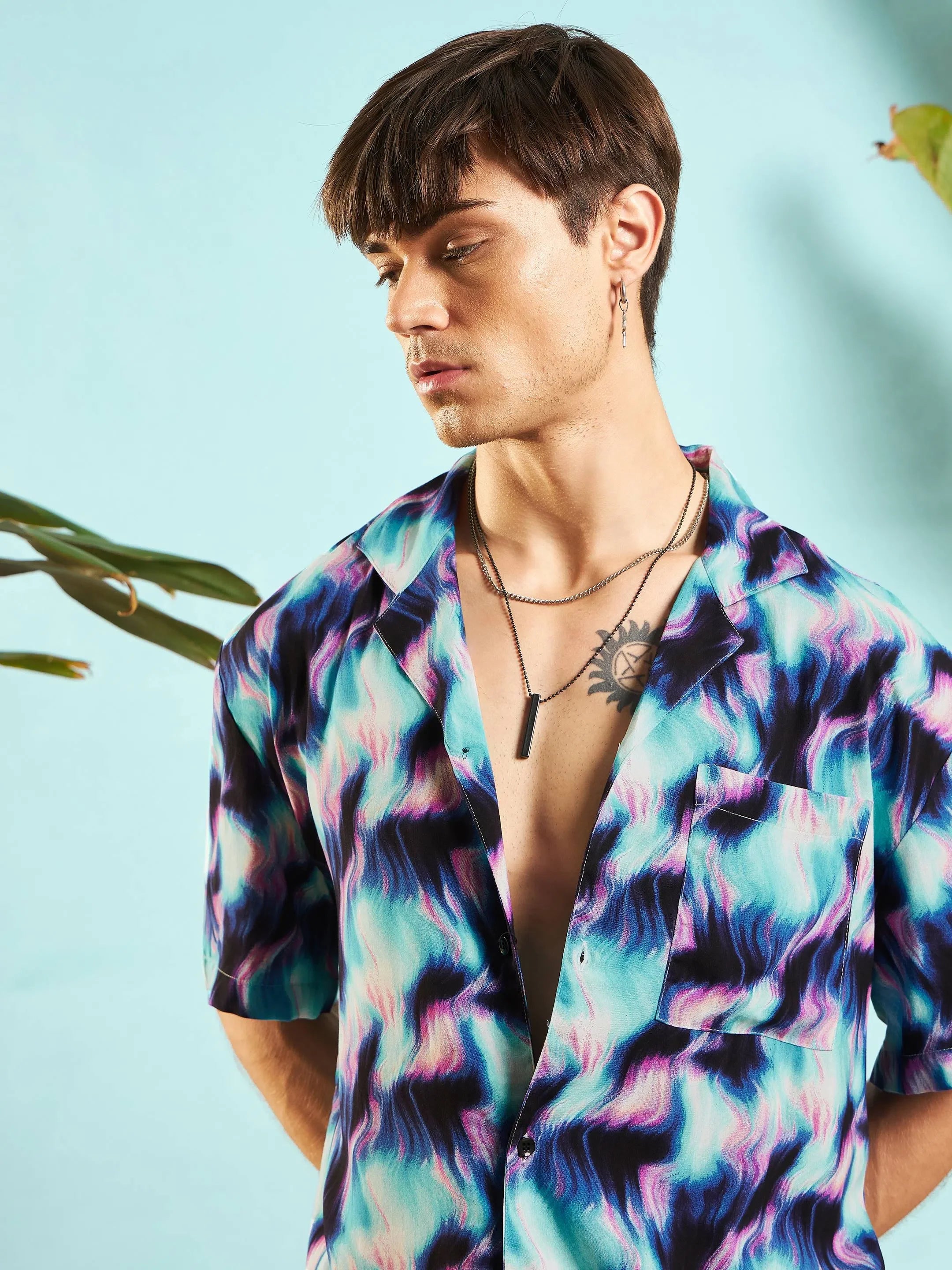 Blue Conversational Print Relax Fit Shirt | Mens Shirt