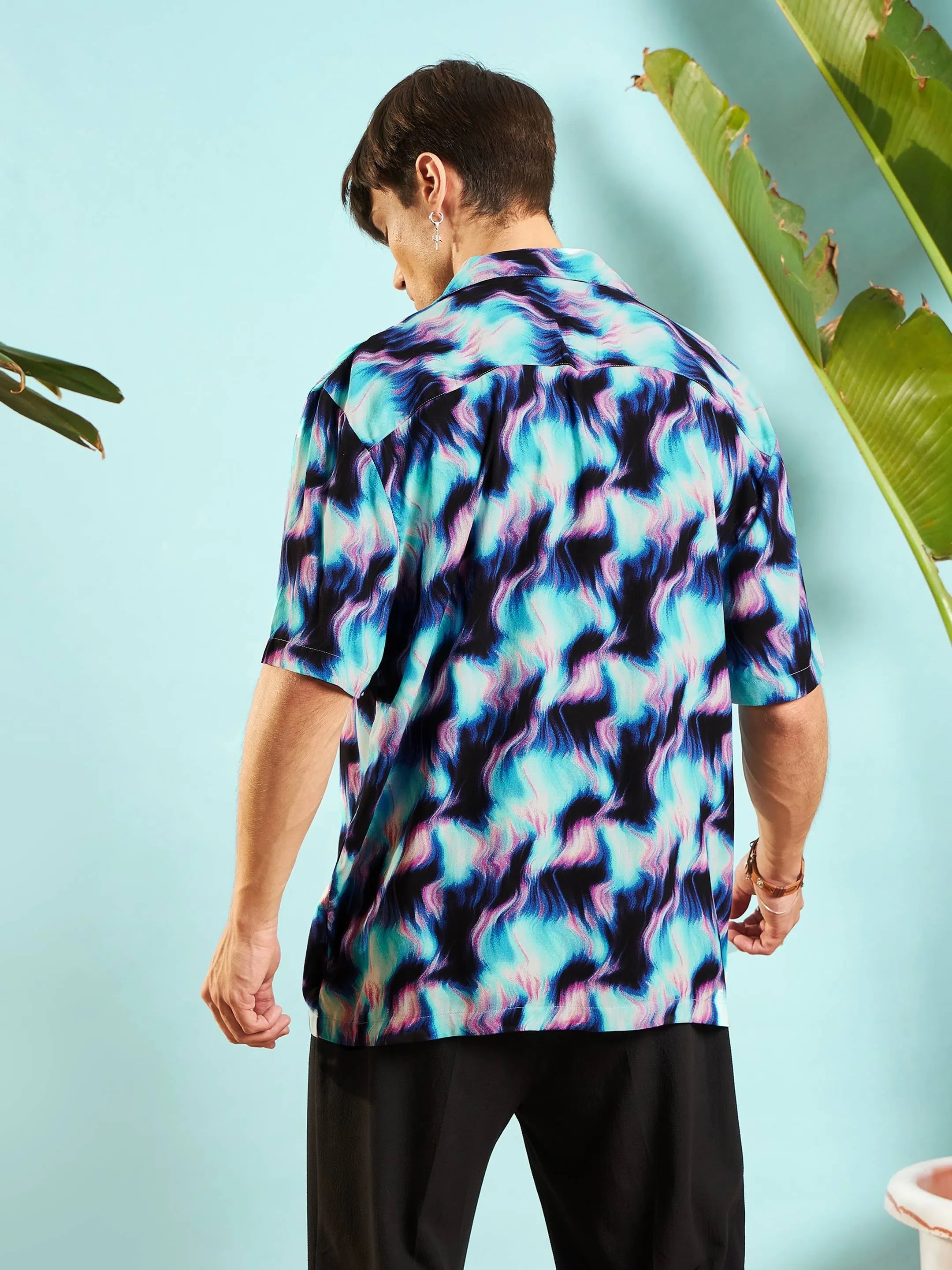 Blue Conversational Print Relax Fit Shirt | Mens Shirt