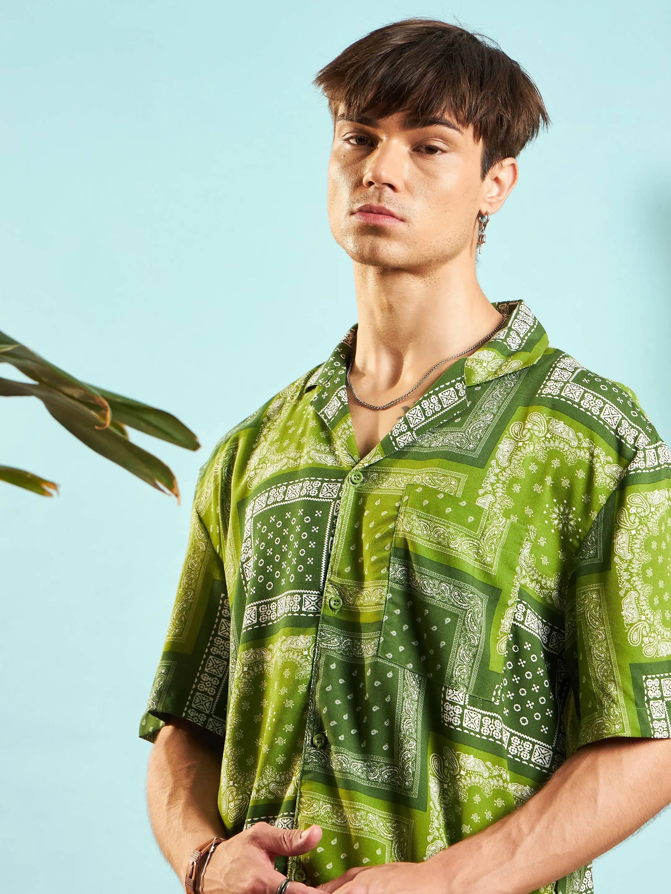 Green Paisley Printed Shirt - Relax Fit Mens Shirt