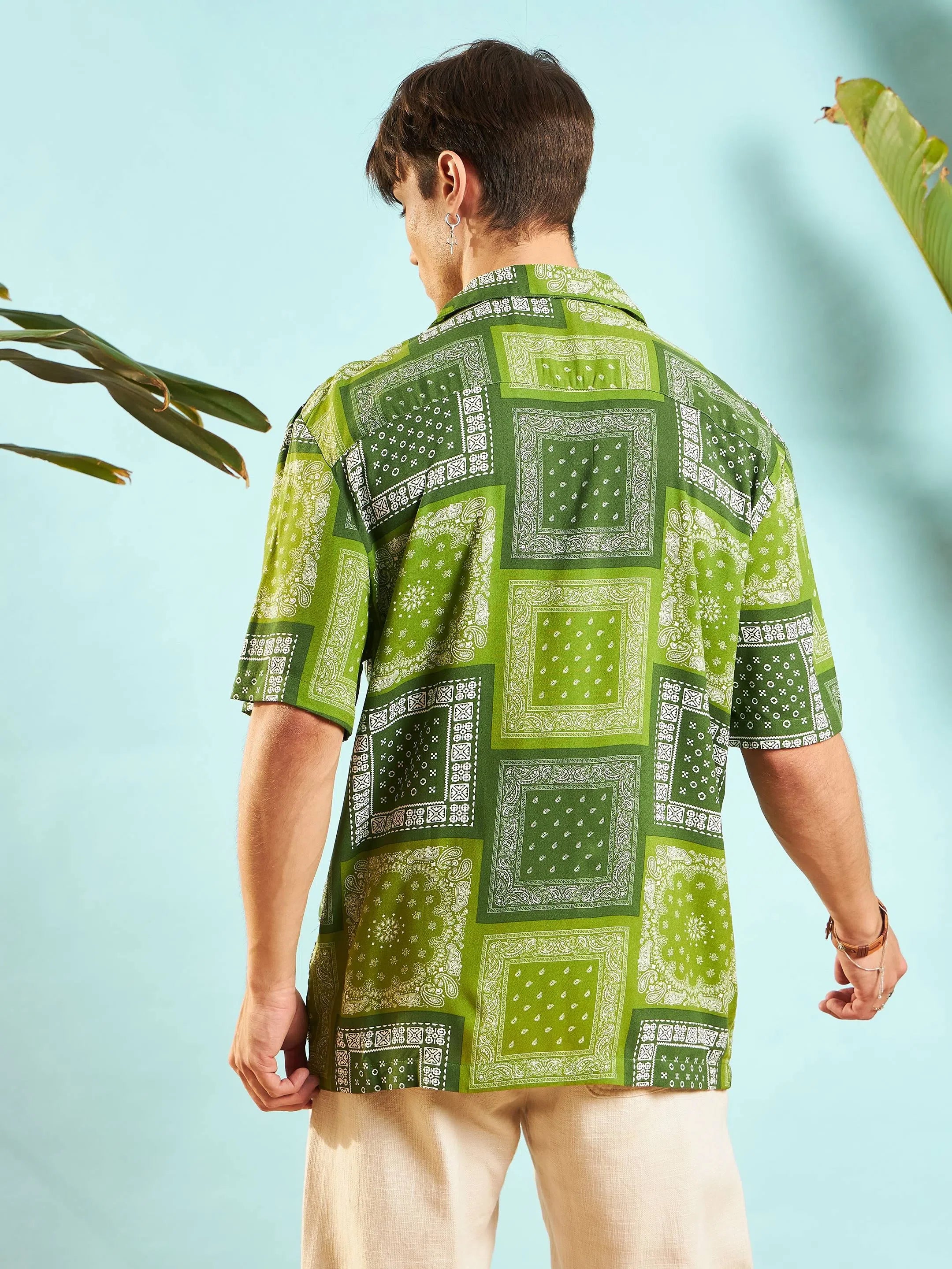 Green Paisley Printed Shirt - Relax Fit Mens Shirt