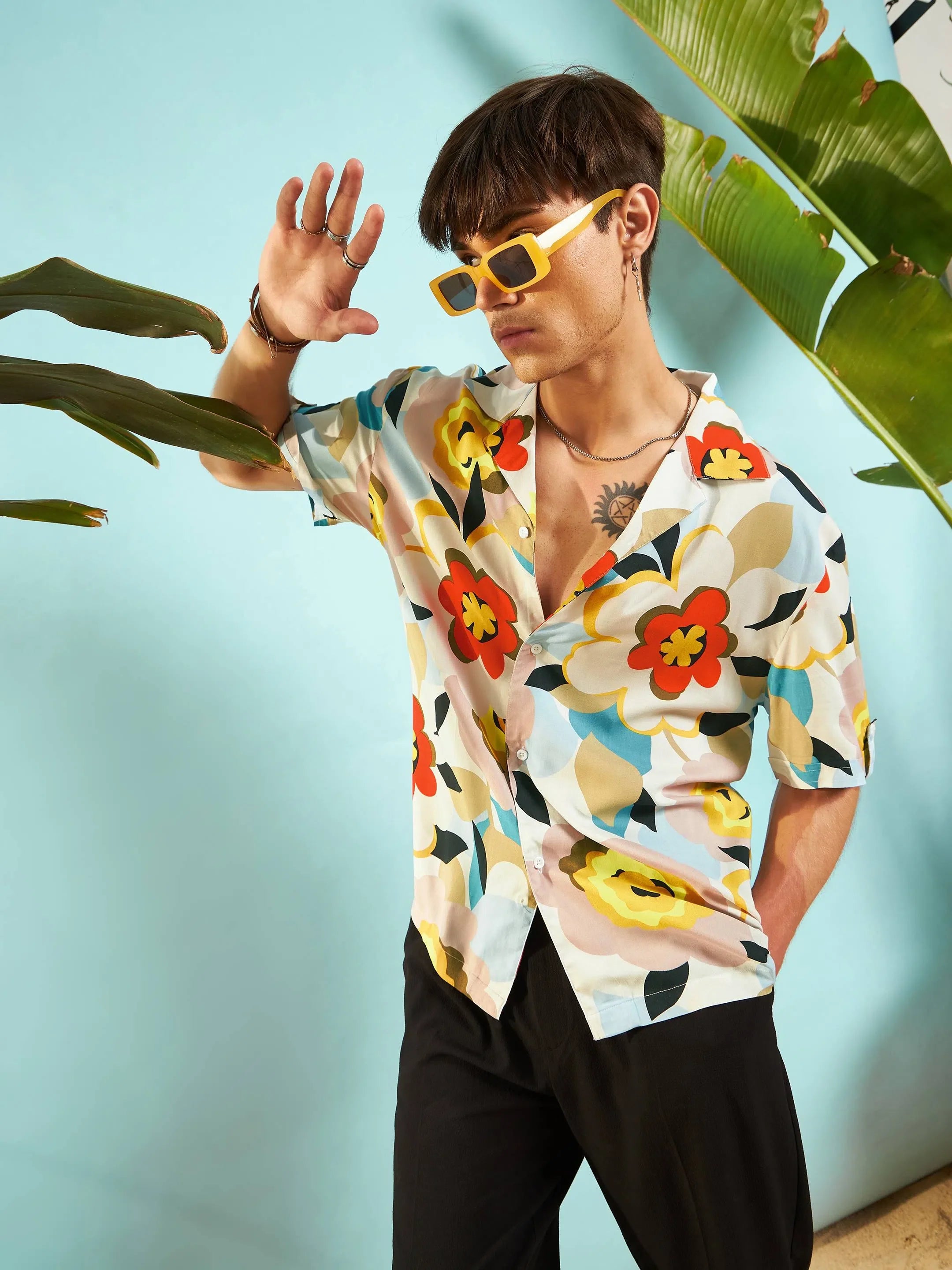 Grey Floral Printed Shirt for Men - Relax Fit Mens Shirt