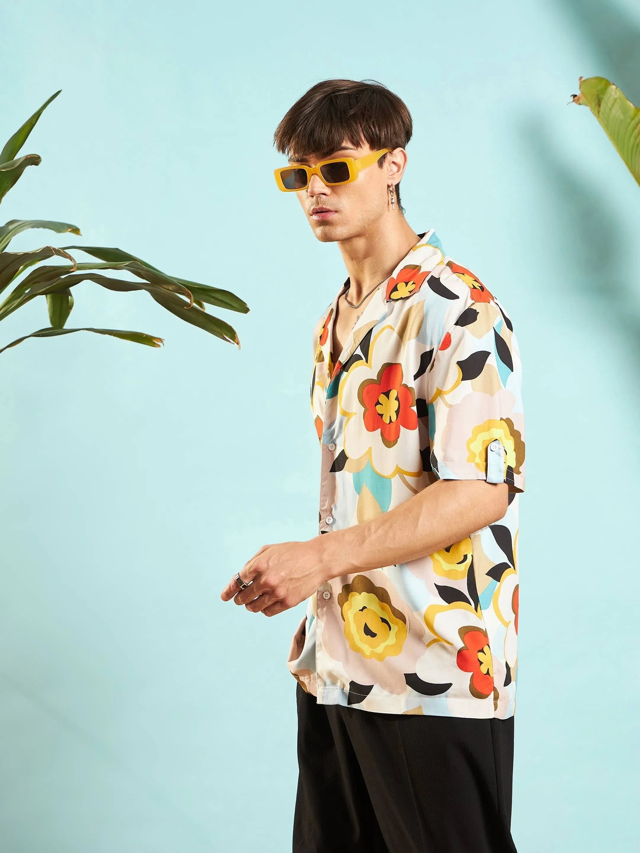 Grey Floral Printed Shirt for Men - Relax Fit Mens Shirt