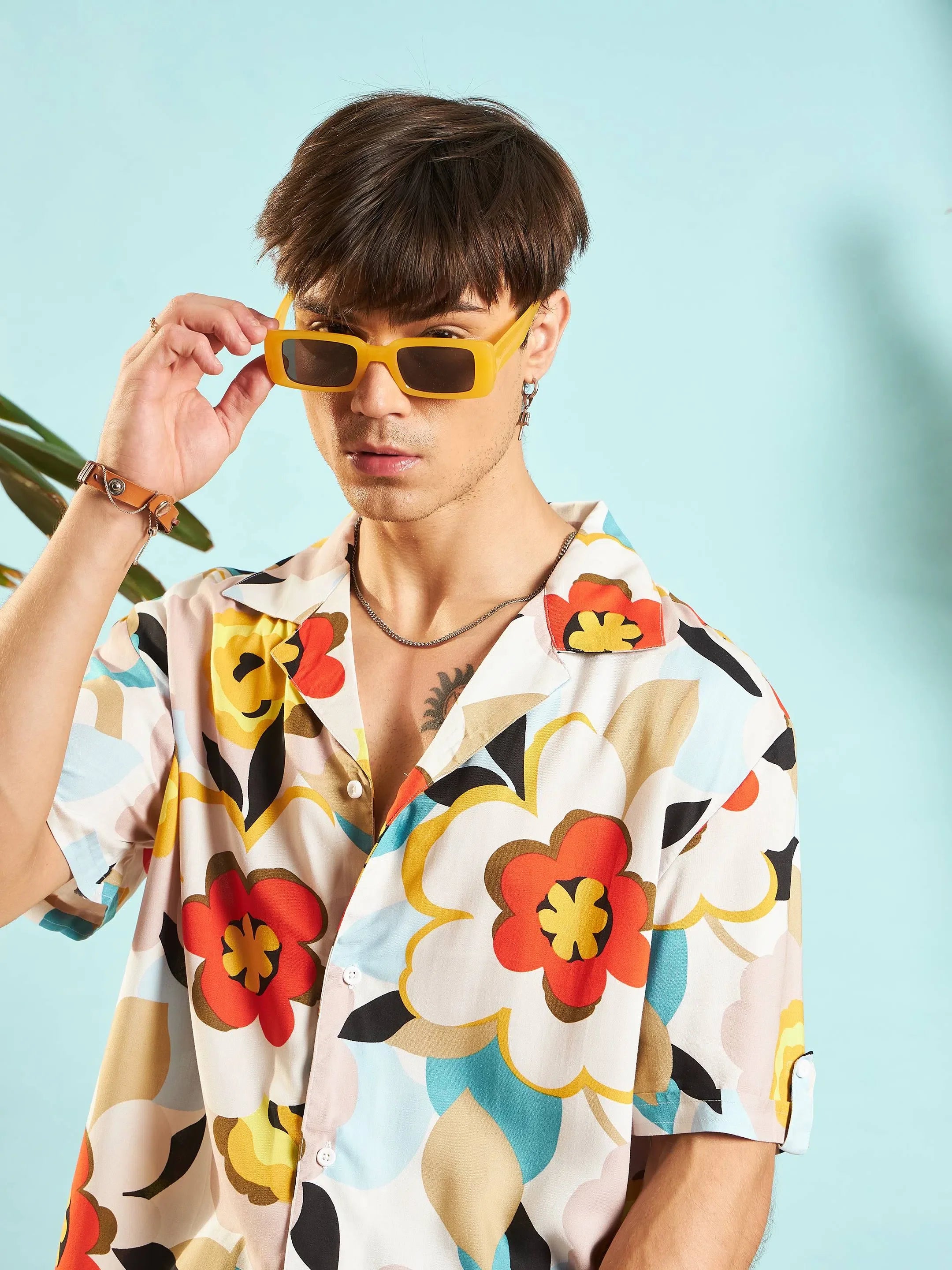 Grey Floral Printed Shirt for Men - Relax Fit Mens Shirt