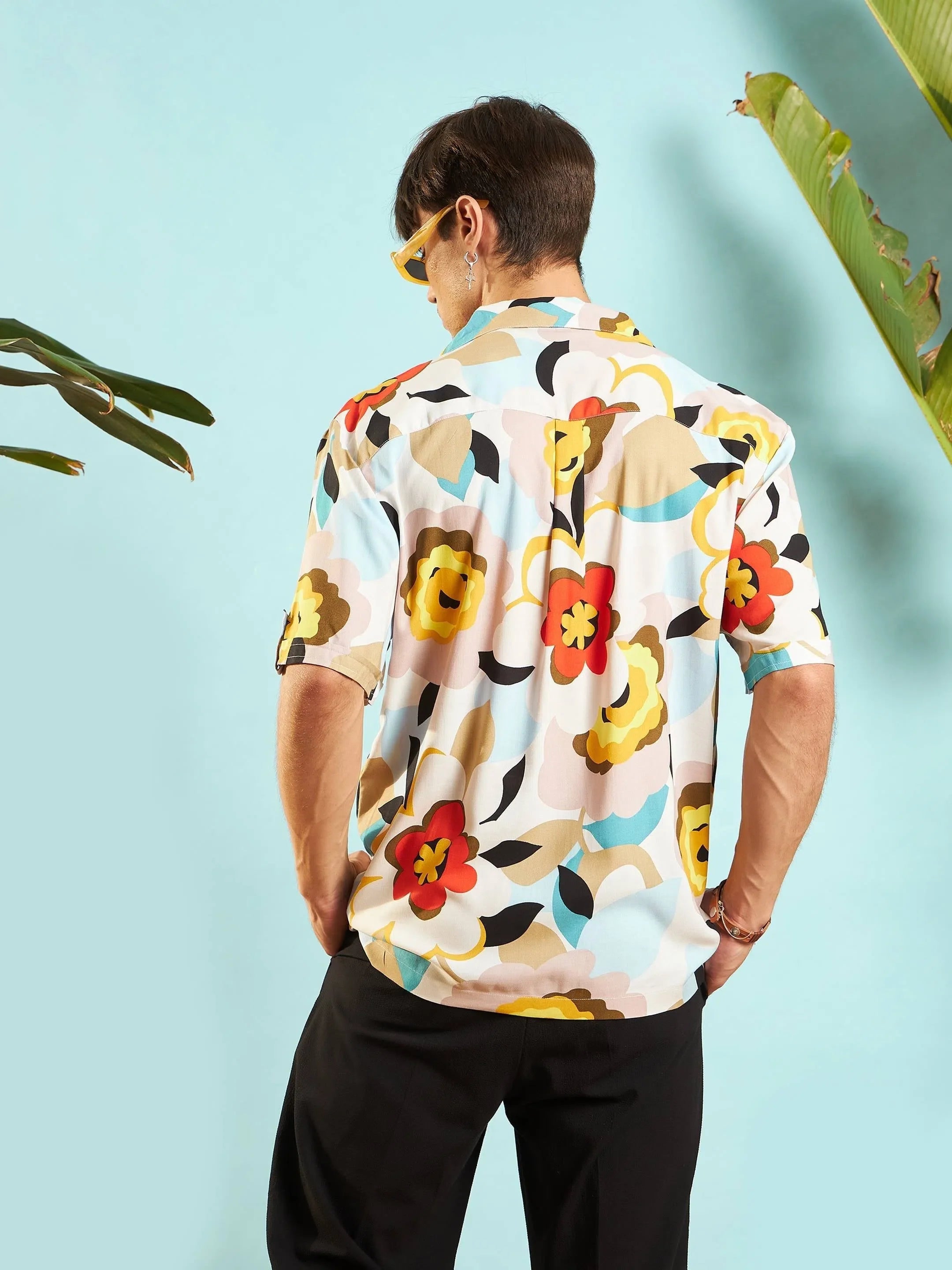 Grey Floral Printed Shirt for Men - Relax Fit Mens Shirt