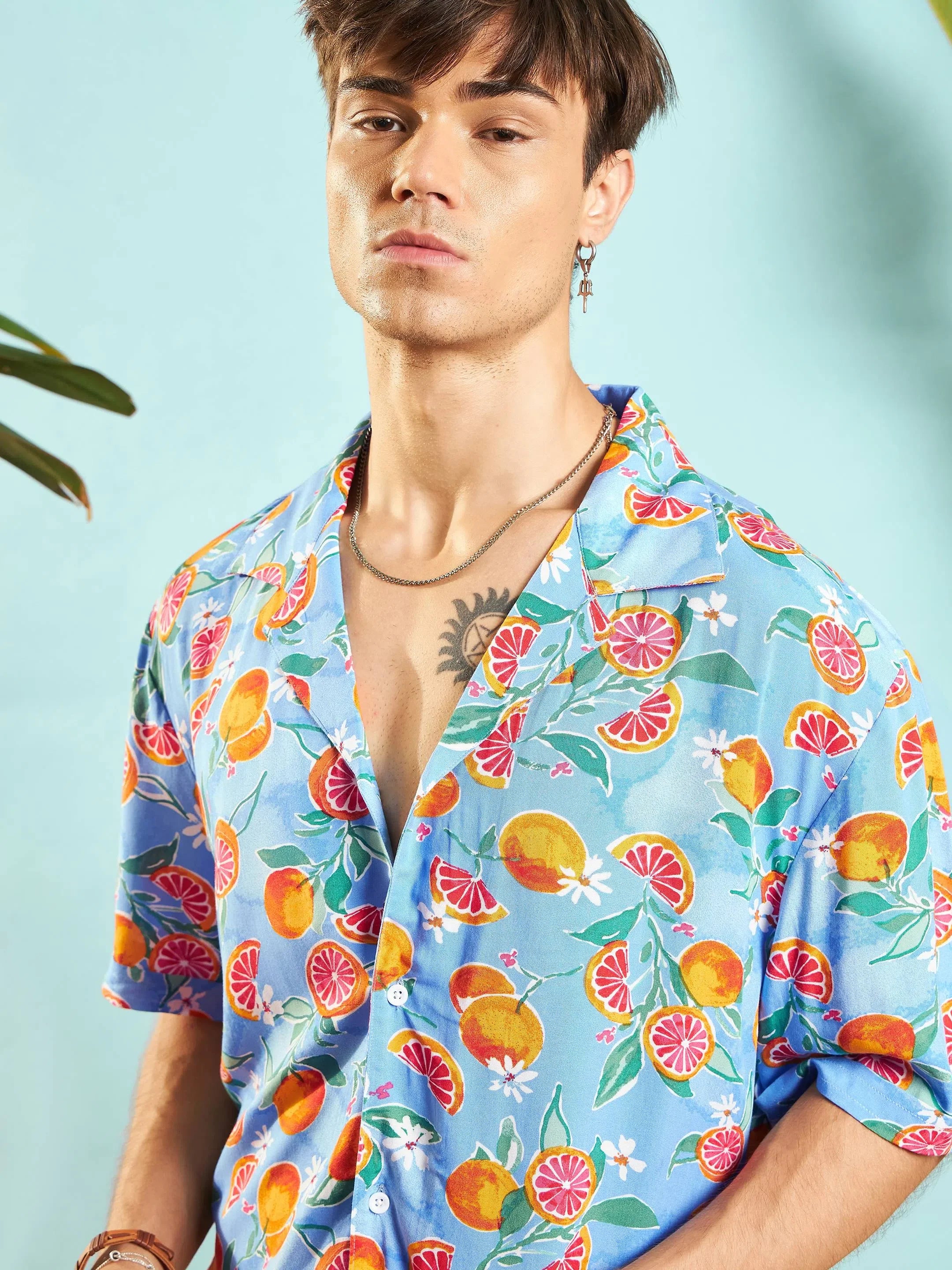 Blue Fruit Print Mens Shirt - Relax Fit Printed Shirt