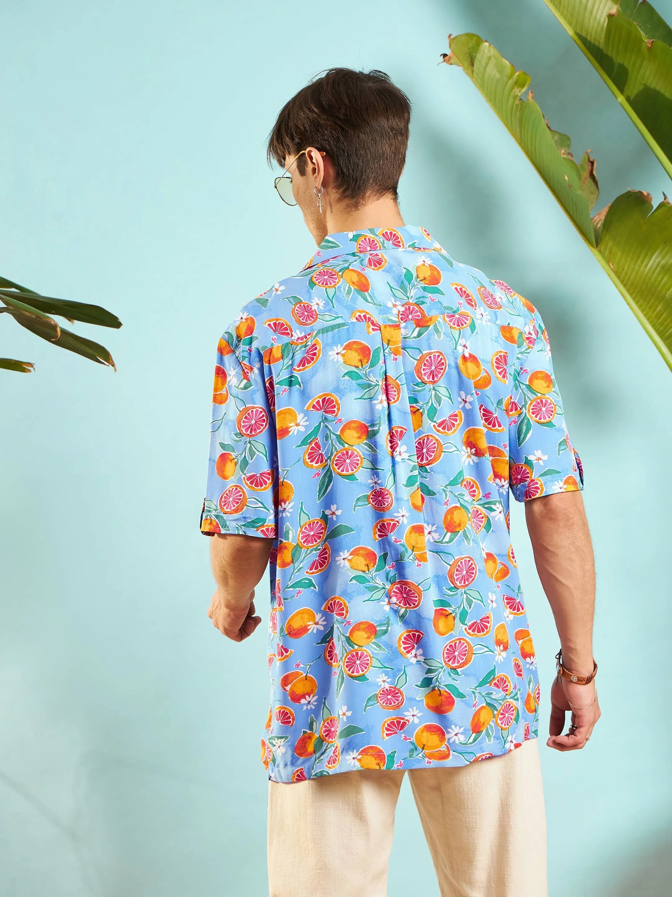 Blue Fruit Print Mens Shirt - Relax Fit Printed Shirt