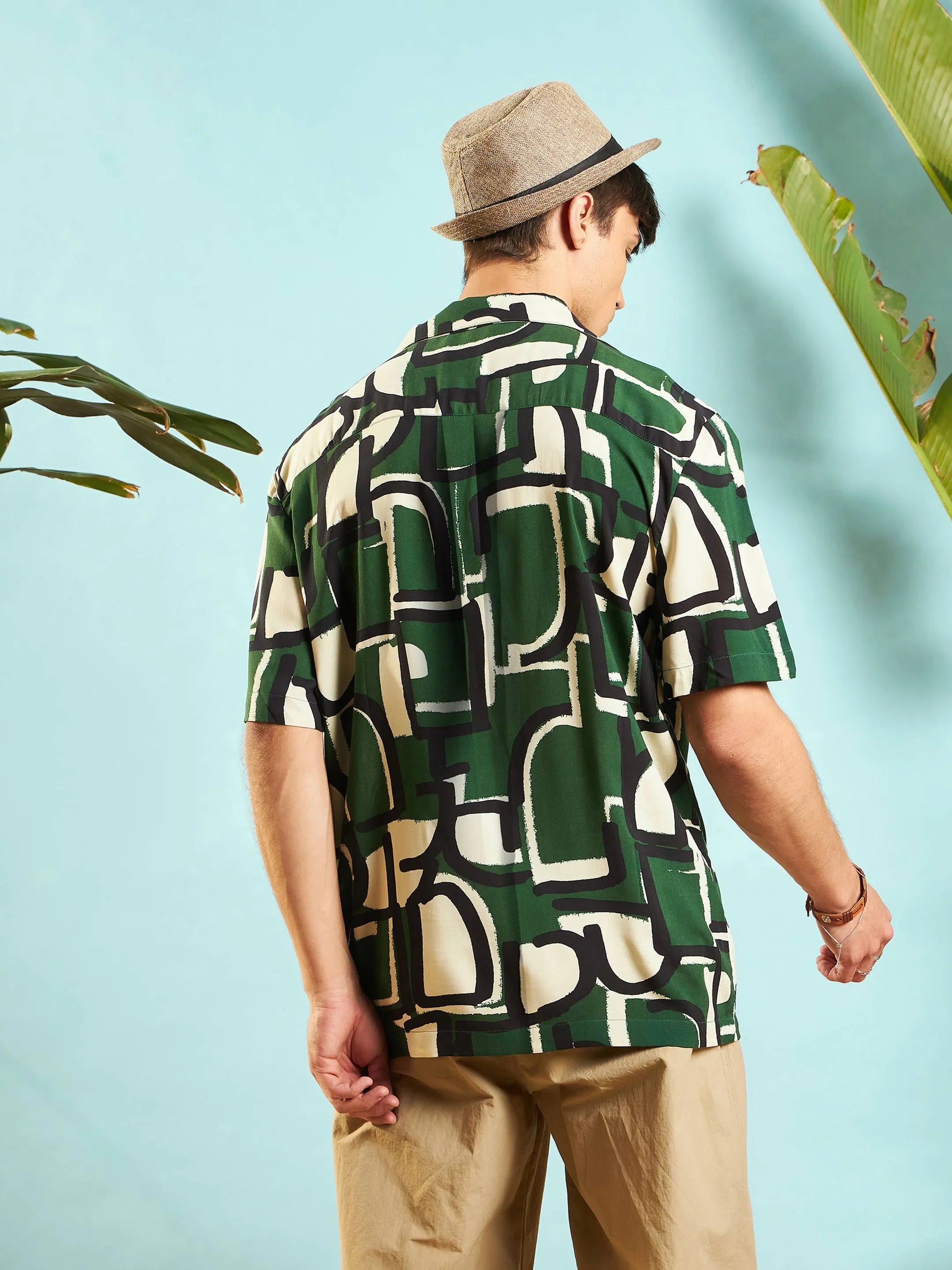 Green Abstract Print Mens Shirt - Relax Fit Rayon Shirt
