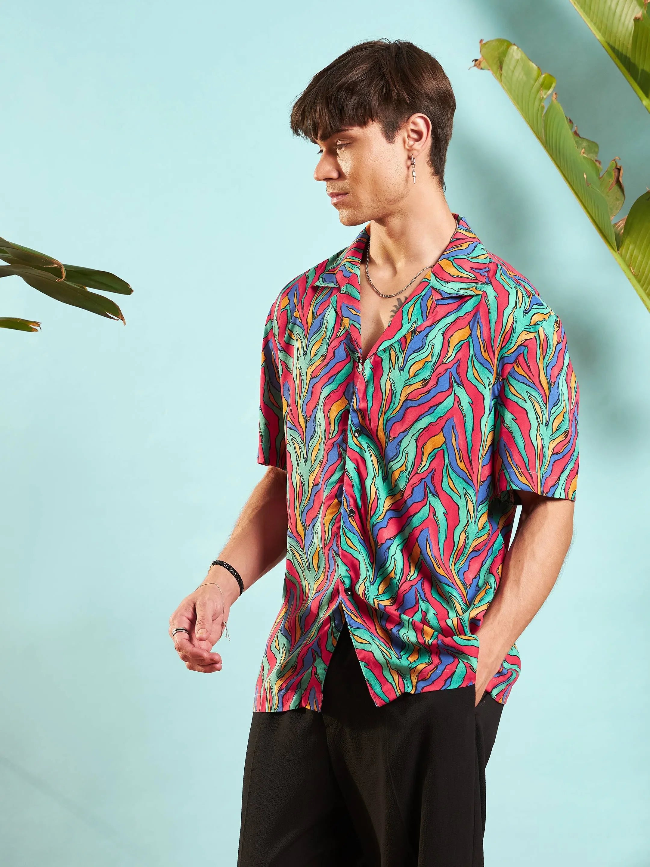 Fuchsia Print Mens Shirt - Relax Fit Cotton Shirt Style