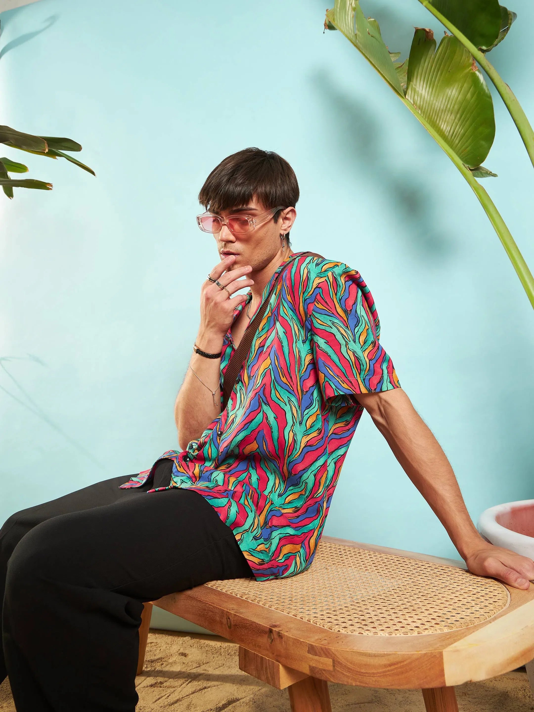 Fuchsia Print Mens Shirt - Relax Fit Cotton Shirt Style