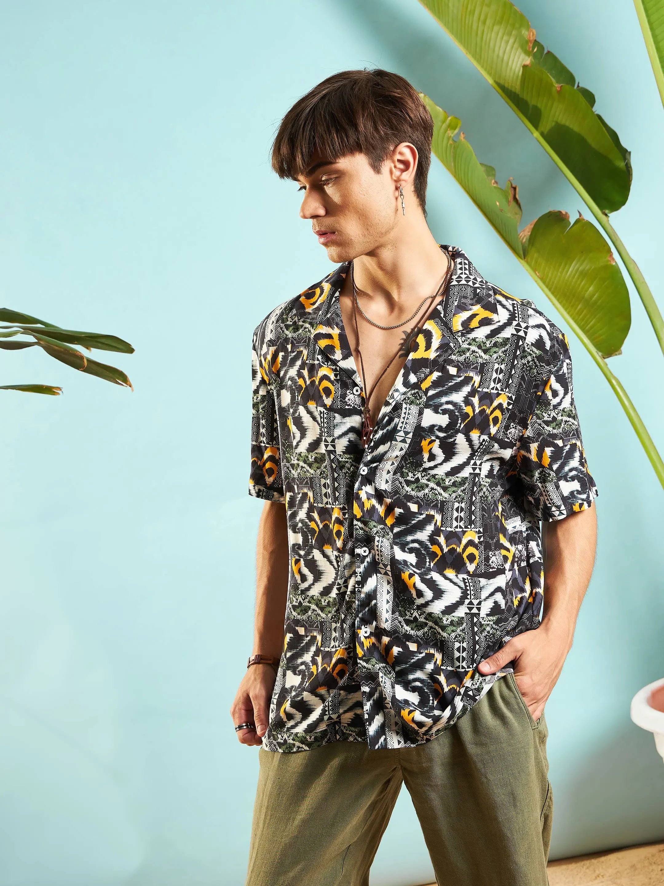 Grey & Black Print Mens Shirt | Conversational Printed Shirt