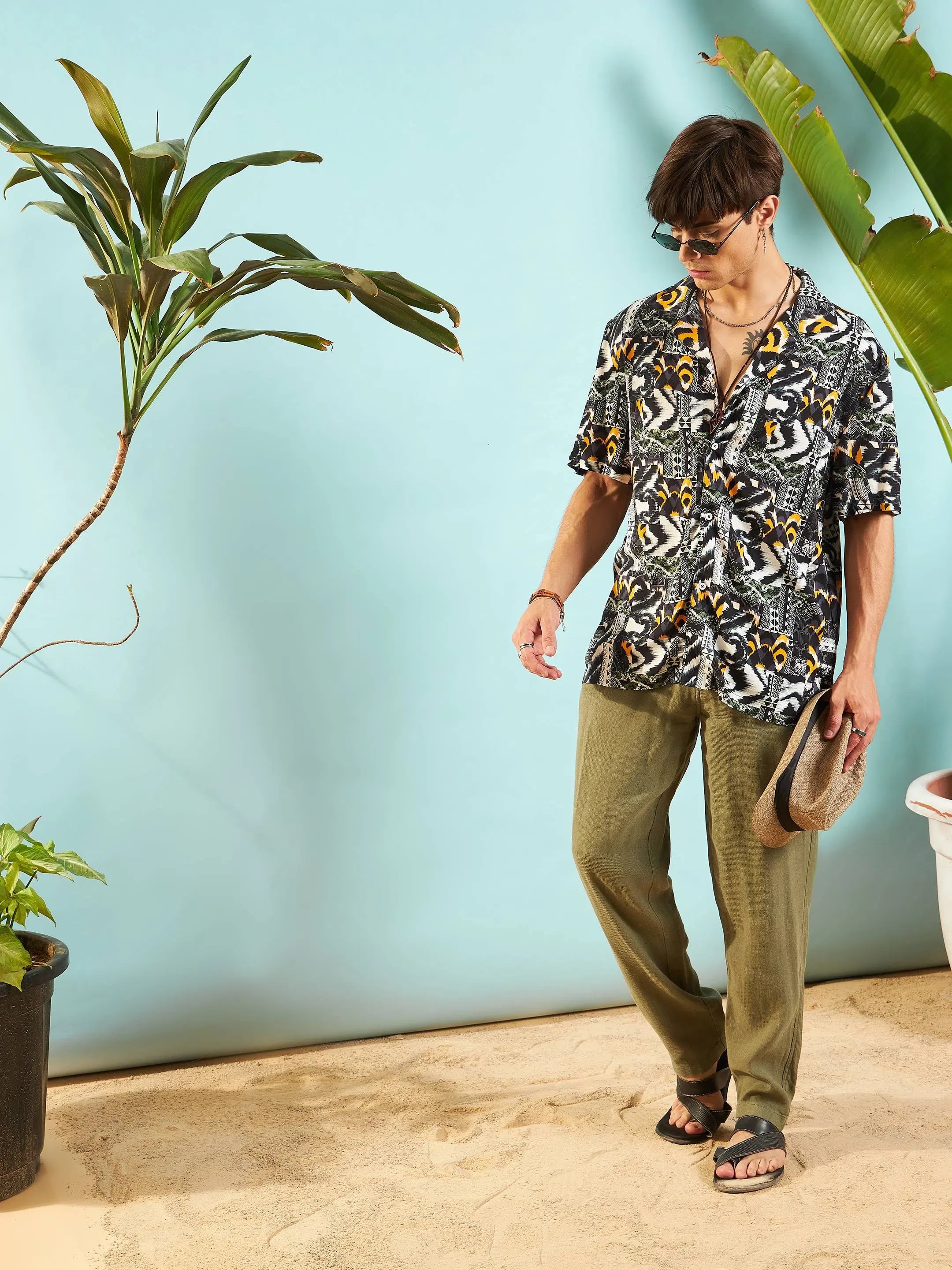 Grey & Black Print Mens Shirt | Conversational Printed Shirt