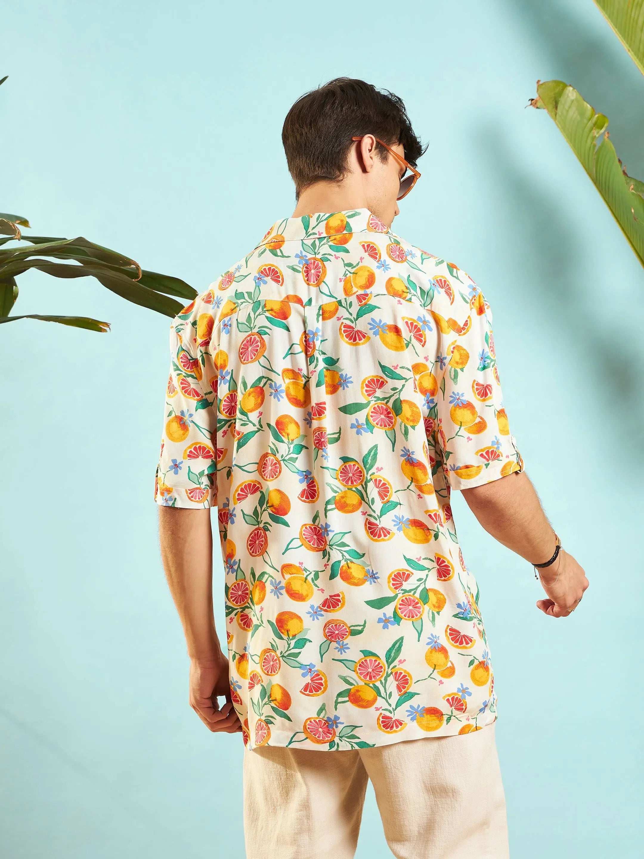 Beige Fruit Print Relax Fit Mens Shirt | Printed Shirt