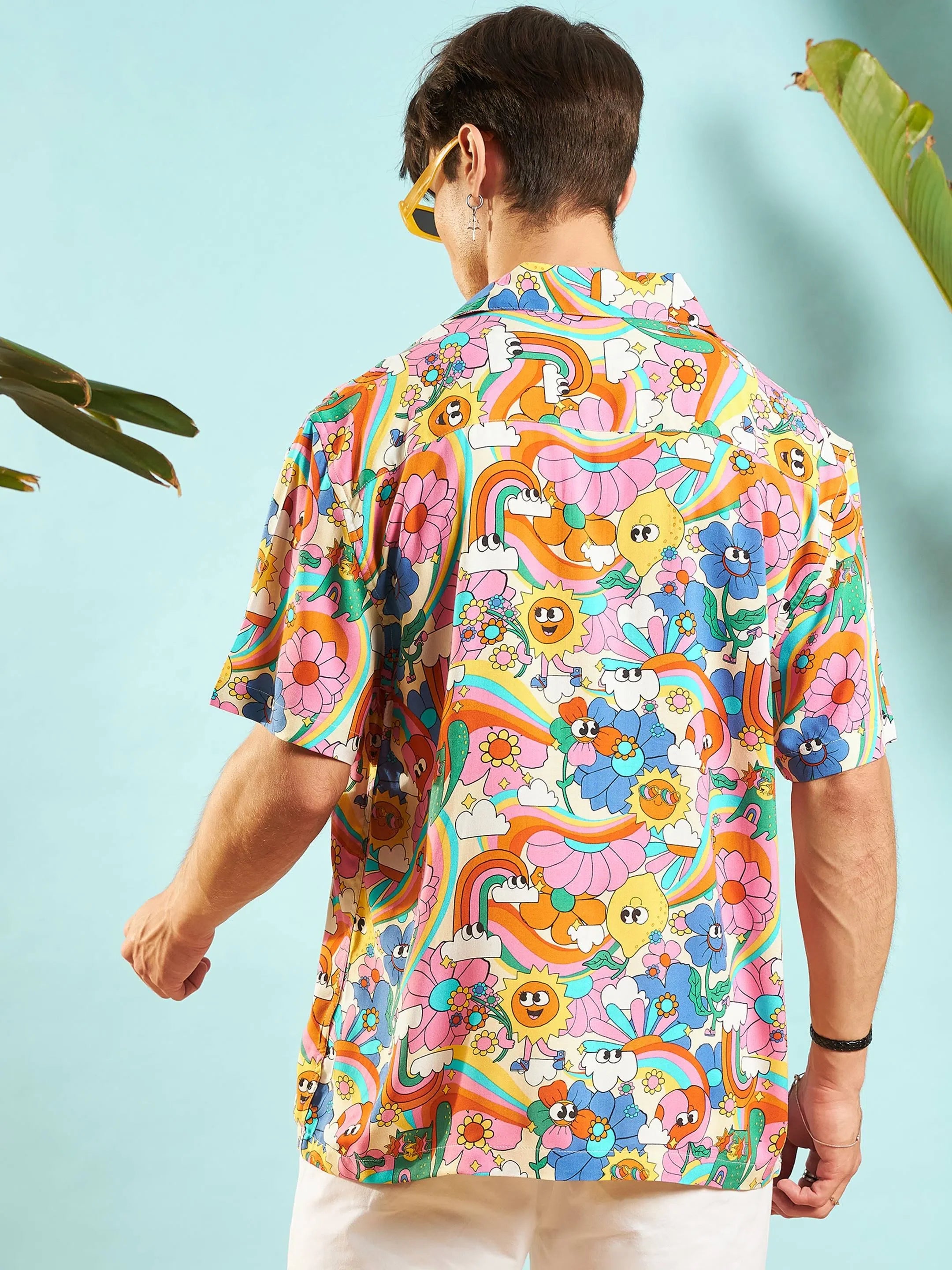 Pink Floral Print Mens Shirt - Relaxed Fit Rayon Shirt