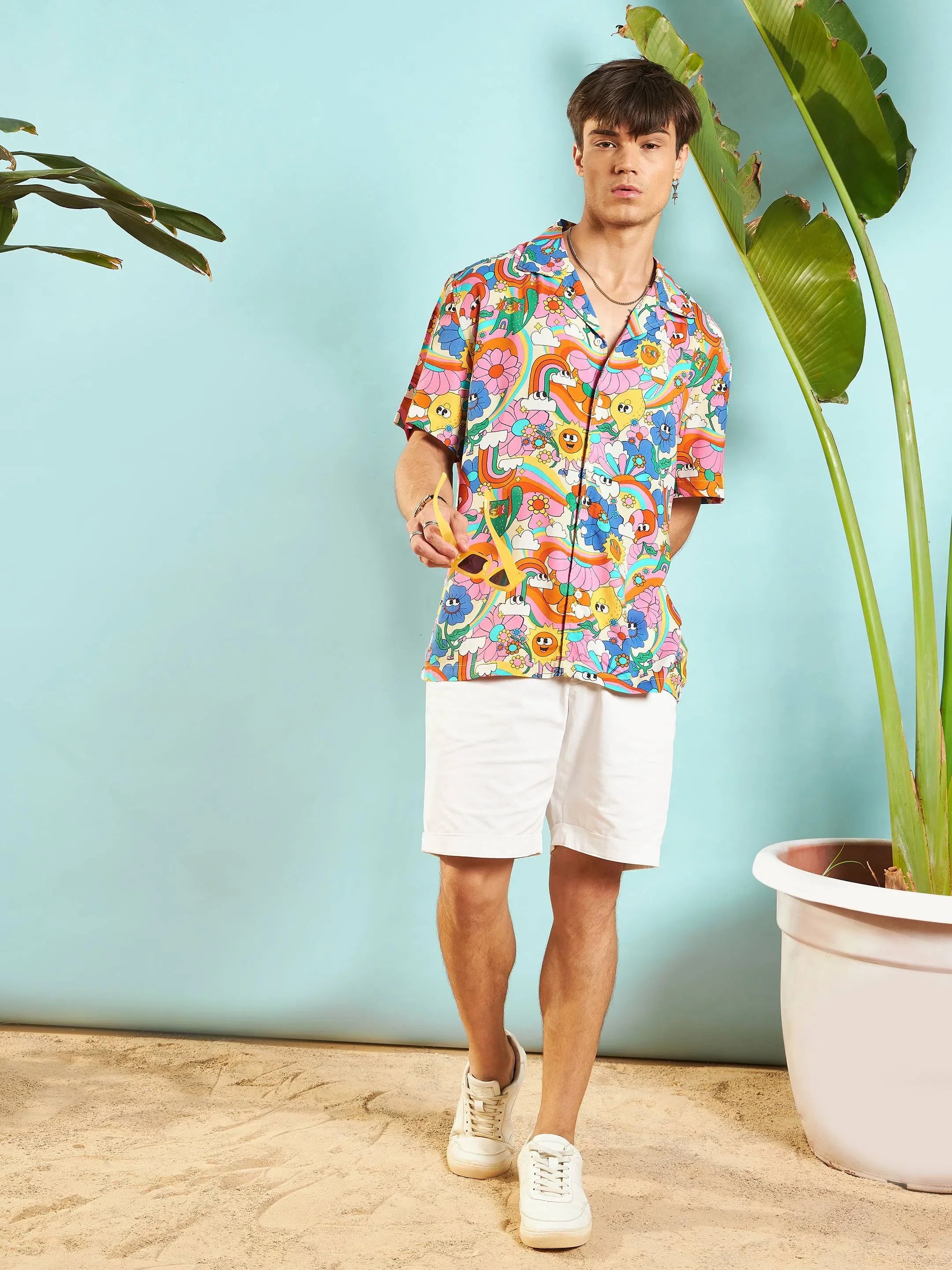 Pink Floral Print Mens Shirt - Relaxed Fit Rayon Shirt