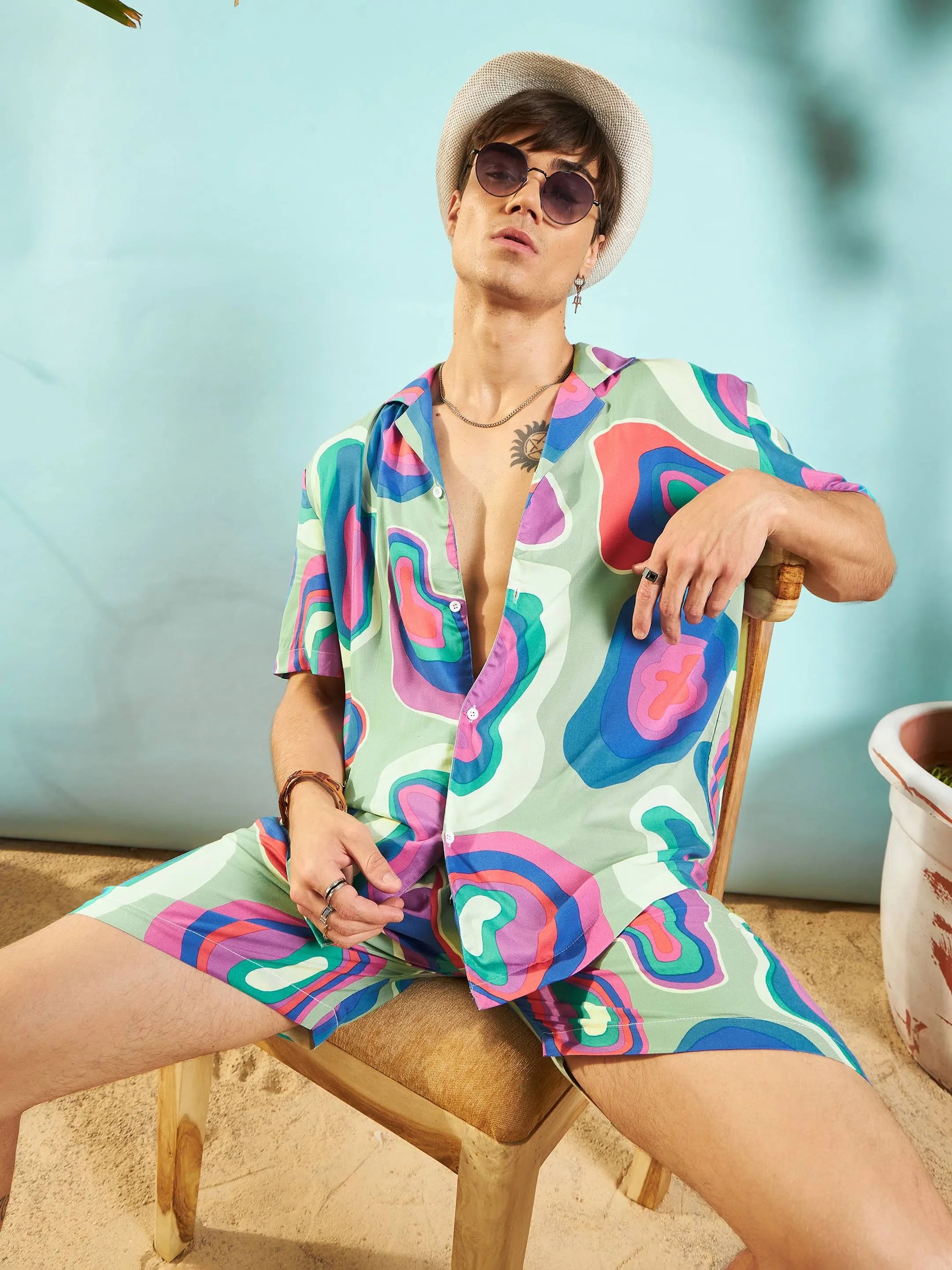 Grey & Blue Abstract Mens Shirt | Relax Fit Printed Shirt