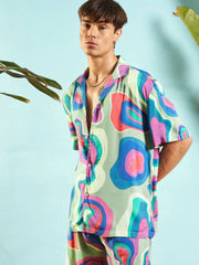 Men Grey & Blue Abstract Print Relax Fit Shirt