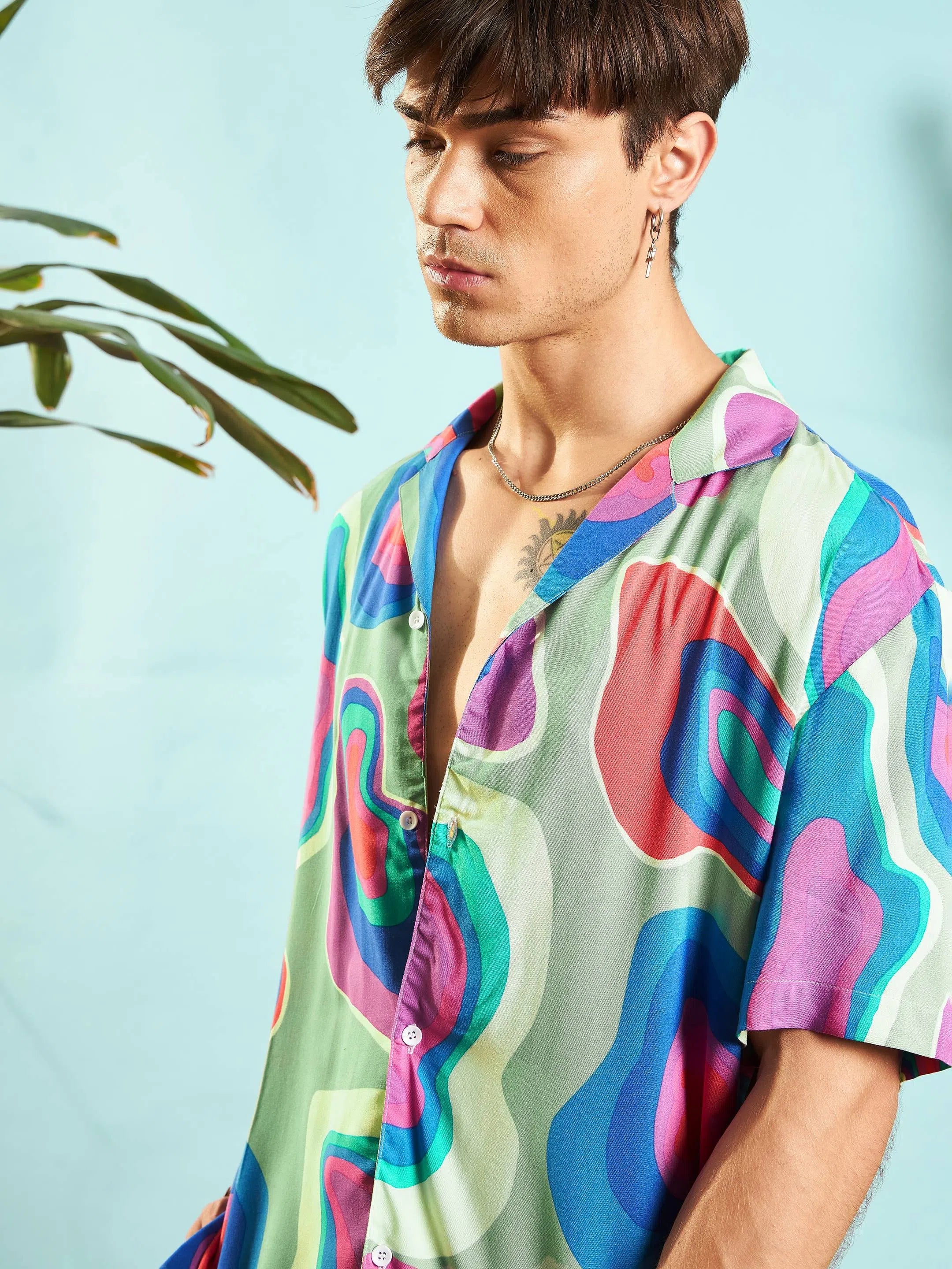 Grey & Blue Abstract Mens Shirt | Relax Fit Printed Shirt