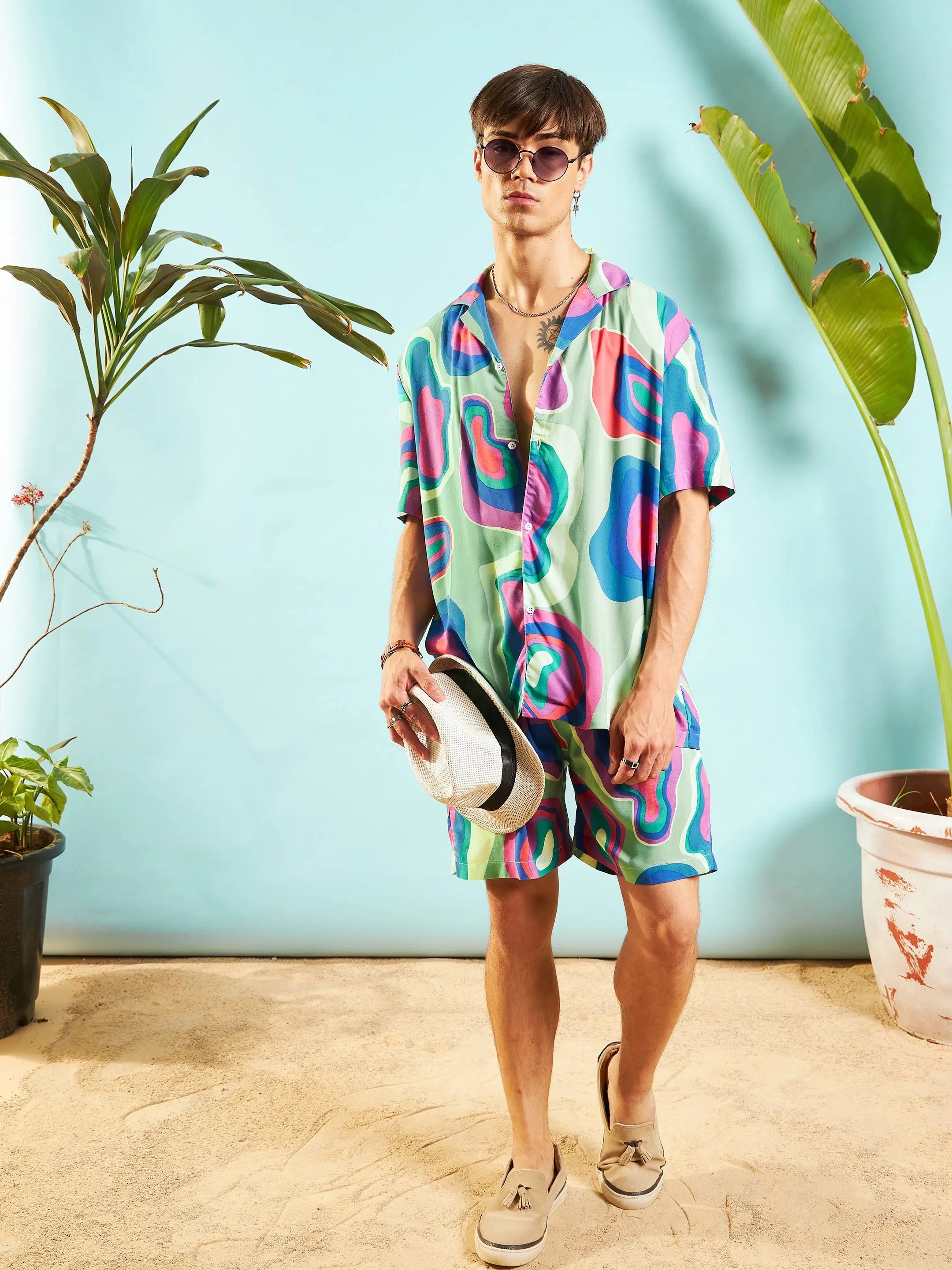 Grey & Blue Abstract Mens Shirt | Relax Fit Printed Shirt