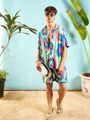 Men Grey & Blue Abstract Print Relax Fit Shirt