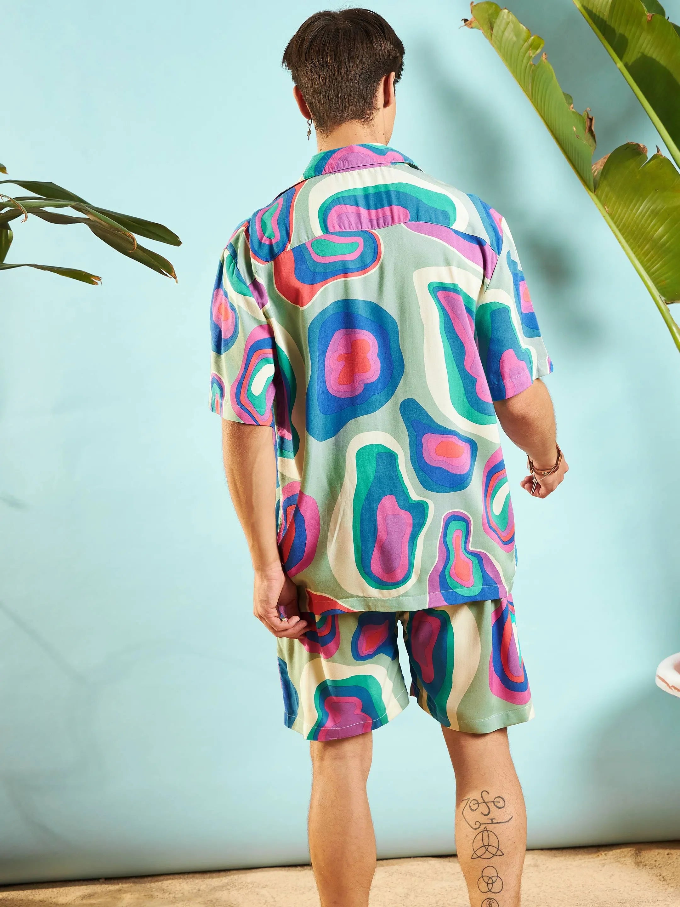 Grey & Blue Abstract Mens Shirt | Relax Fit Printed Shirt