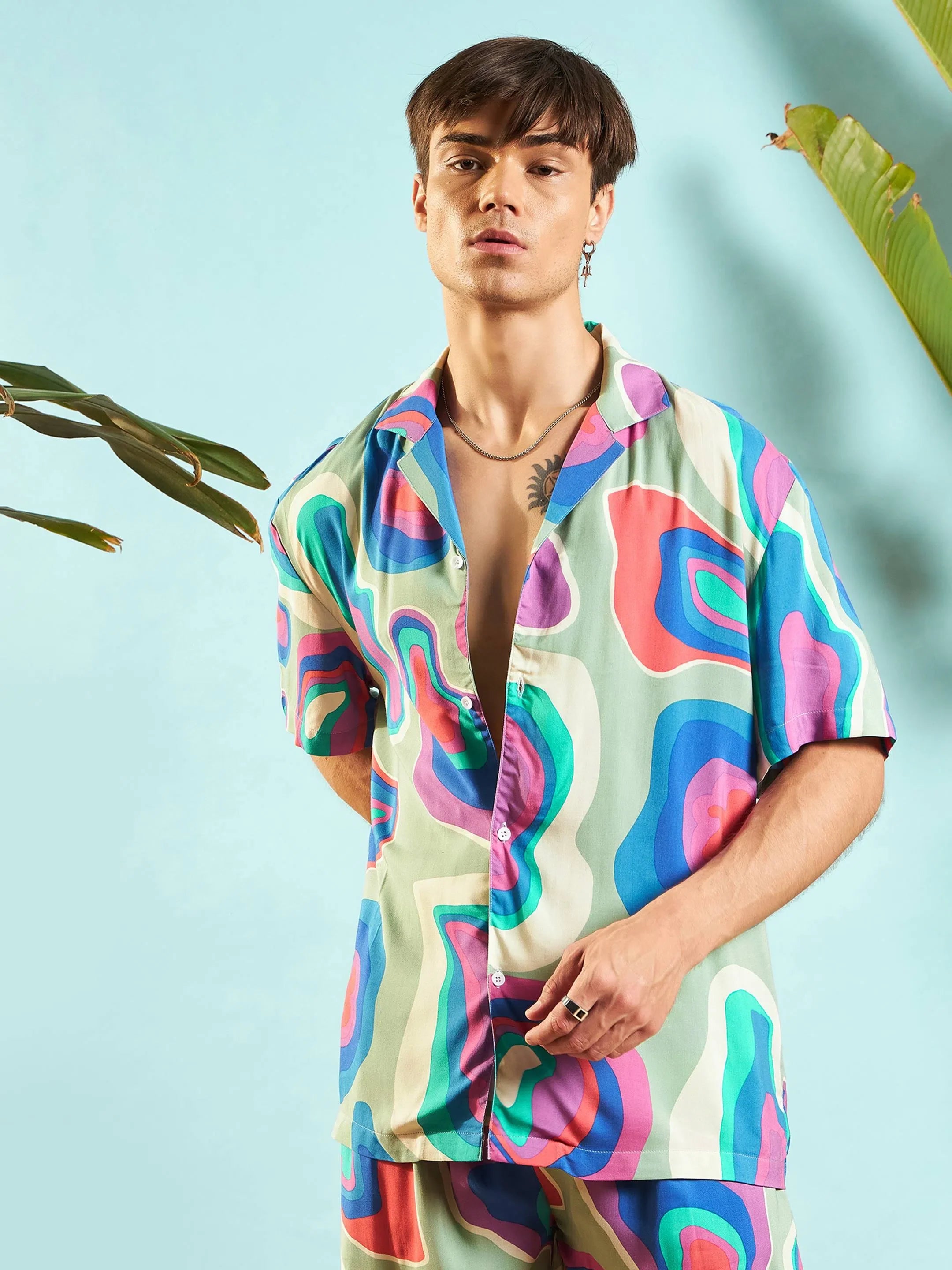 Grey & Blue Abstract Mens Shirt | Relax Fit Printed Shirt