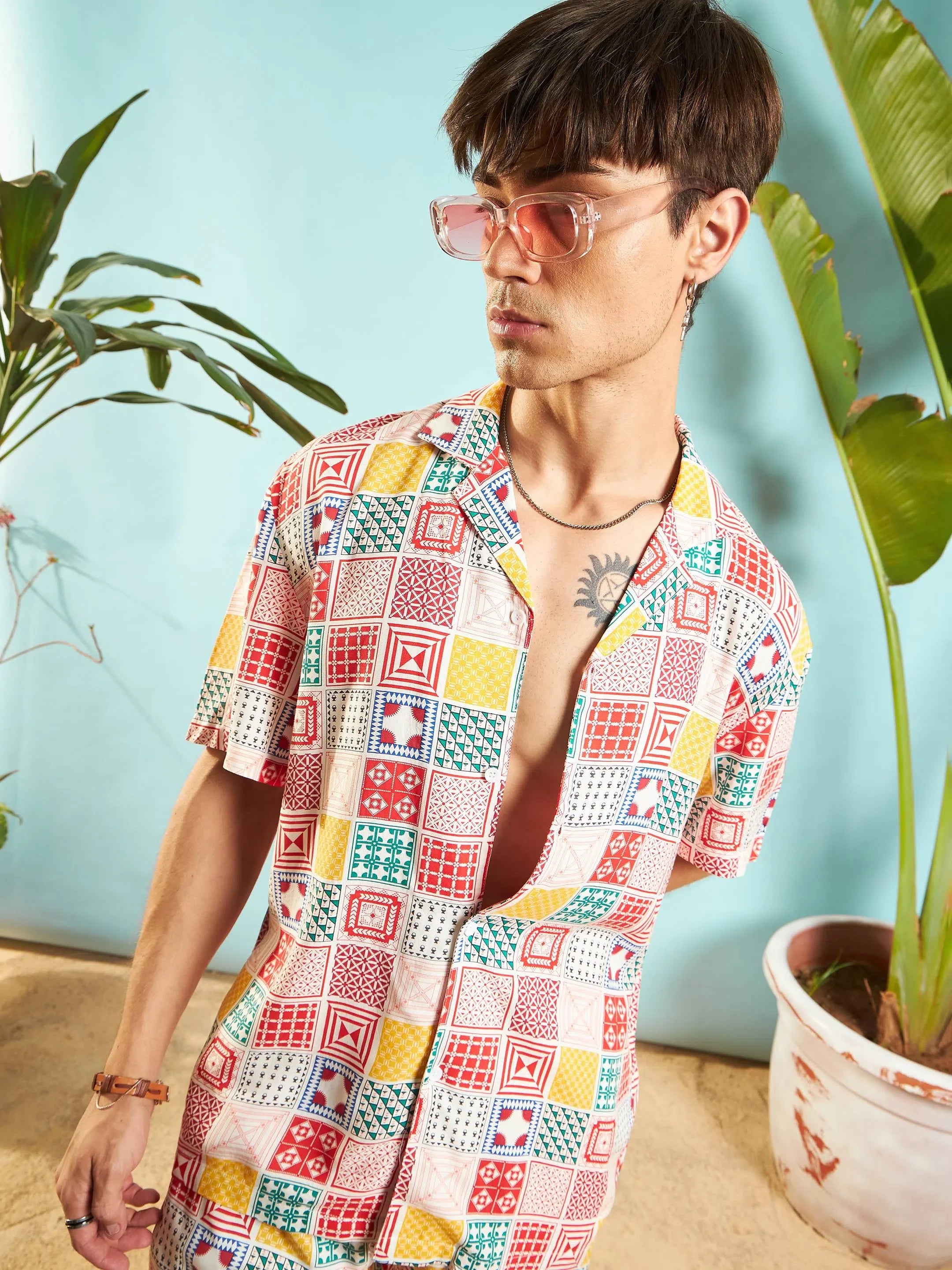 White & Red Print Mens Shirt - Relax Fit Printed Shirt