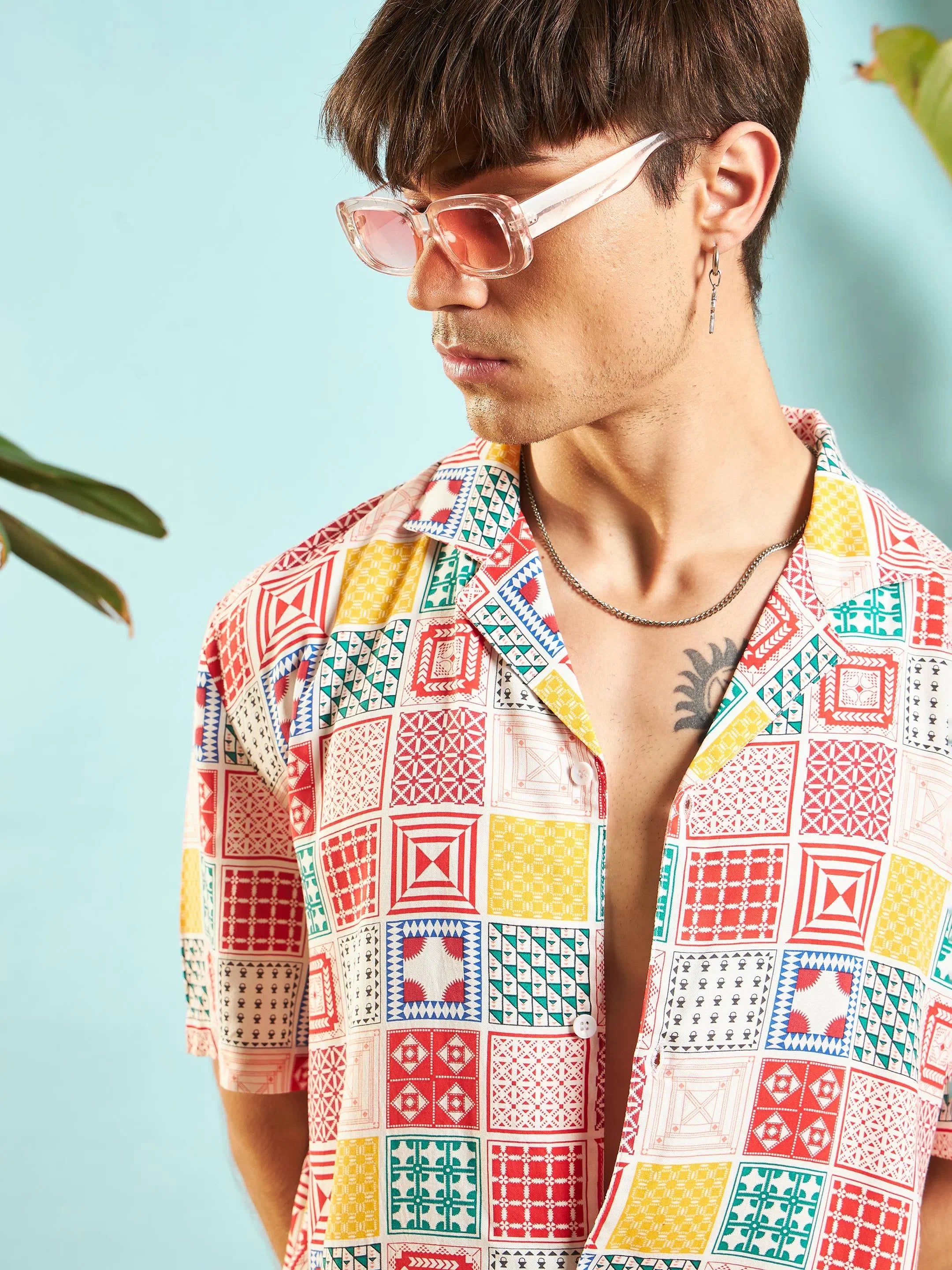 White & Red Print Mens Shirt - Relax Fit Printed Shirt