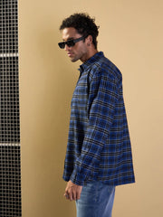 Men Blue & Black Check Patch Pocket Oversize Shirt-MSSHRT20481