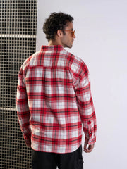Men Red & White Check Flap Pocket Oversize Shirt-MSSHRT20483