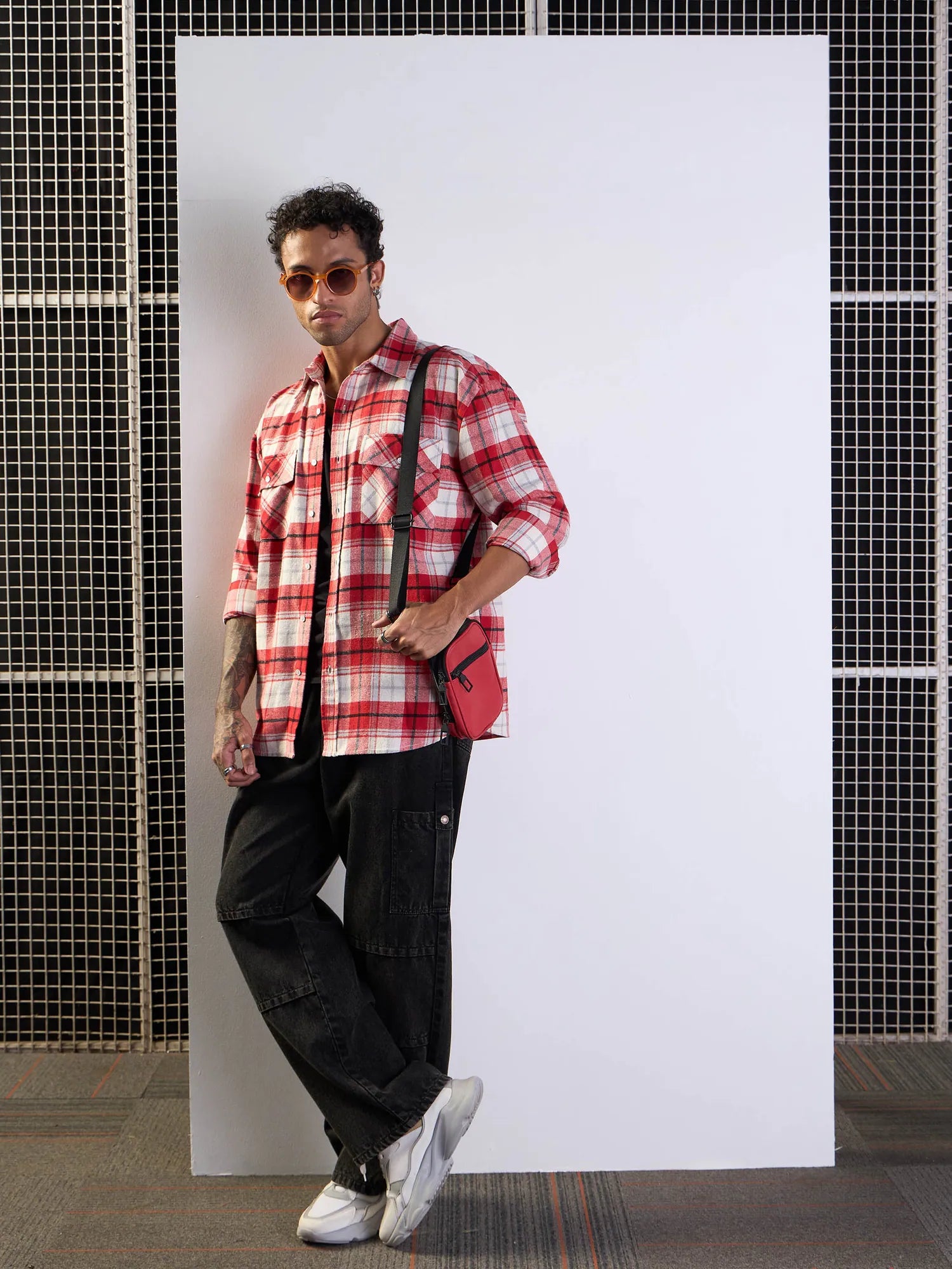 Red & White Check Cotton Shirt - Casual Mens Shirt