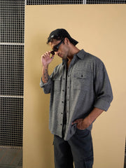 Men Grey Check Flap Pocket Oversize Shirt-MSSHRT20485