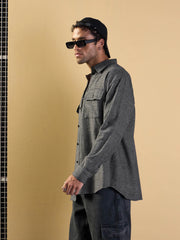 Men Grey Check Flap Pocket Oversize Shirt-MSSHRT20485