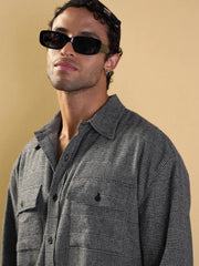 Men Grey Check Flap Pocket Oversize Shirt-MSSHRT20485