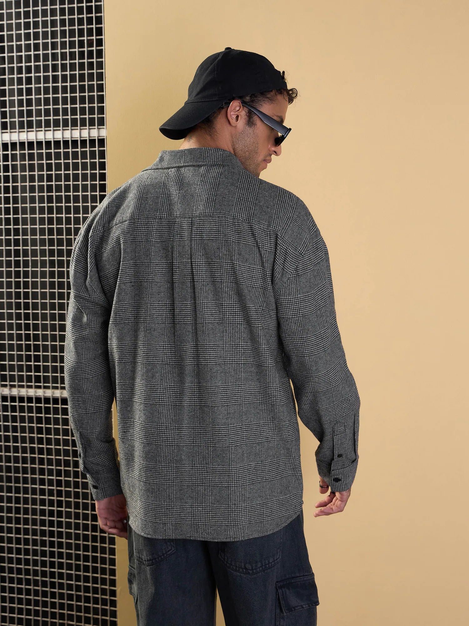 Men's Grey Check Flap Pocket Cotton Oversize Shirt