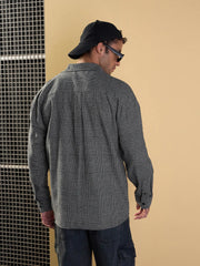 Men Grey Check Flap Pocket Oversize Shirt-MSSHRT20485