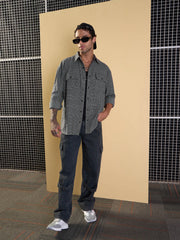 Men Grey Check Flap Pocket Oversize Shirt-MSSHRT20485