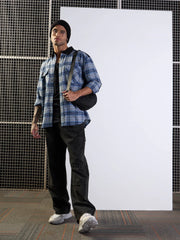 Men Grey & Blue Elbow Patch Oversize Check Shirt-MSSHRT20489