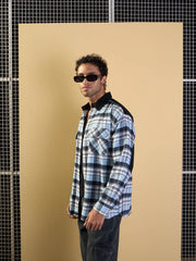 Men Blue & Navy Elbow Patch Oversize Check Shirt-MSSHRT20490