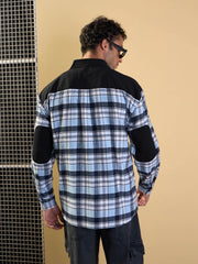 Men Blue & Navy Elbow Patch Oversize Check Shirt-MSSHRT20490